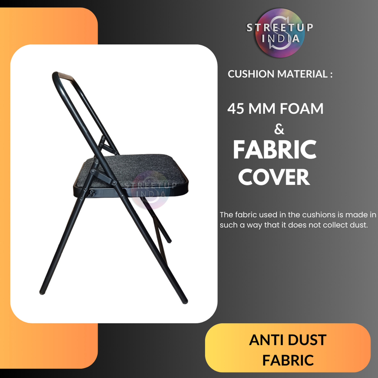 Image of streetup india Metal Iyengar Yoga Chair With Fabric Cushion Seat Metal Outdoor Chair