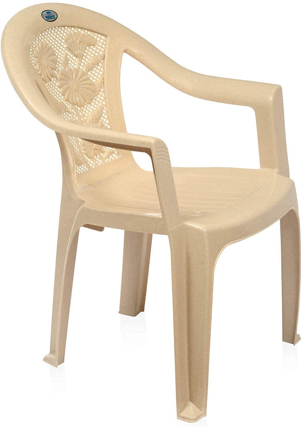 Image of Nilkamal PLASTIC CHAIR WITH FLORAL CARVING BACK WITH ARMREST FOR LIVING ROOM Plastic Outdoor Chair
