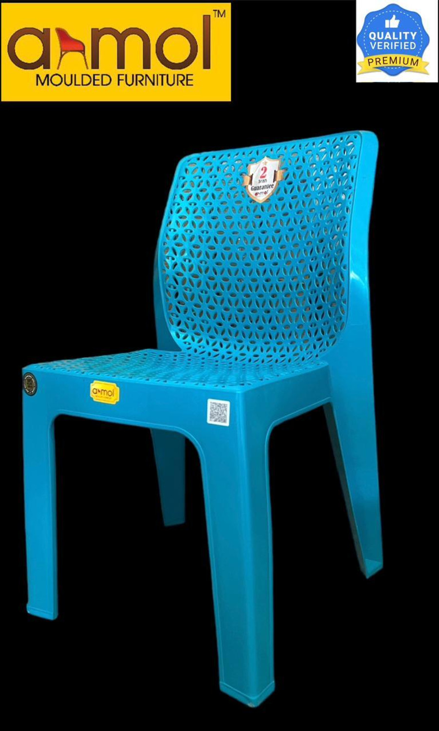 Image of Anmol DIAMOND BLUE ARMLESS SET OF 2 CHAIR FULLY COMFORT Plastic Cafeteria Chair