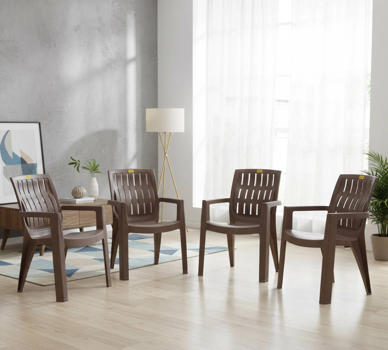 Patiofy Plastic Arm Chair Set of 4, Outdoor Home Chair