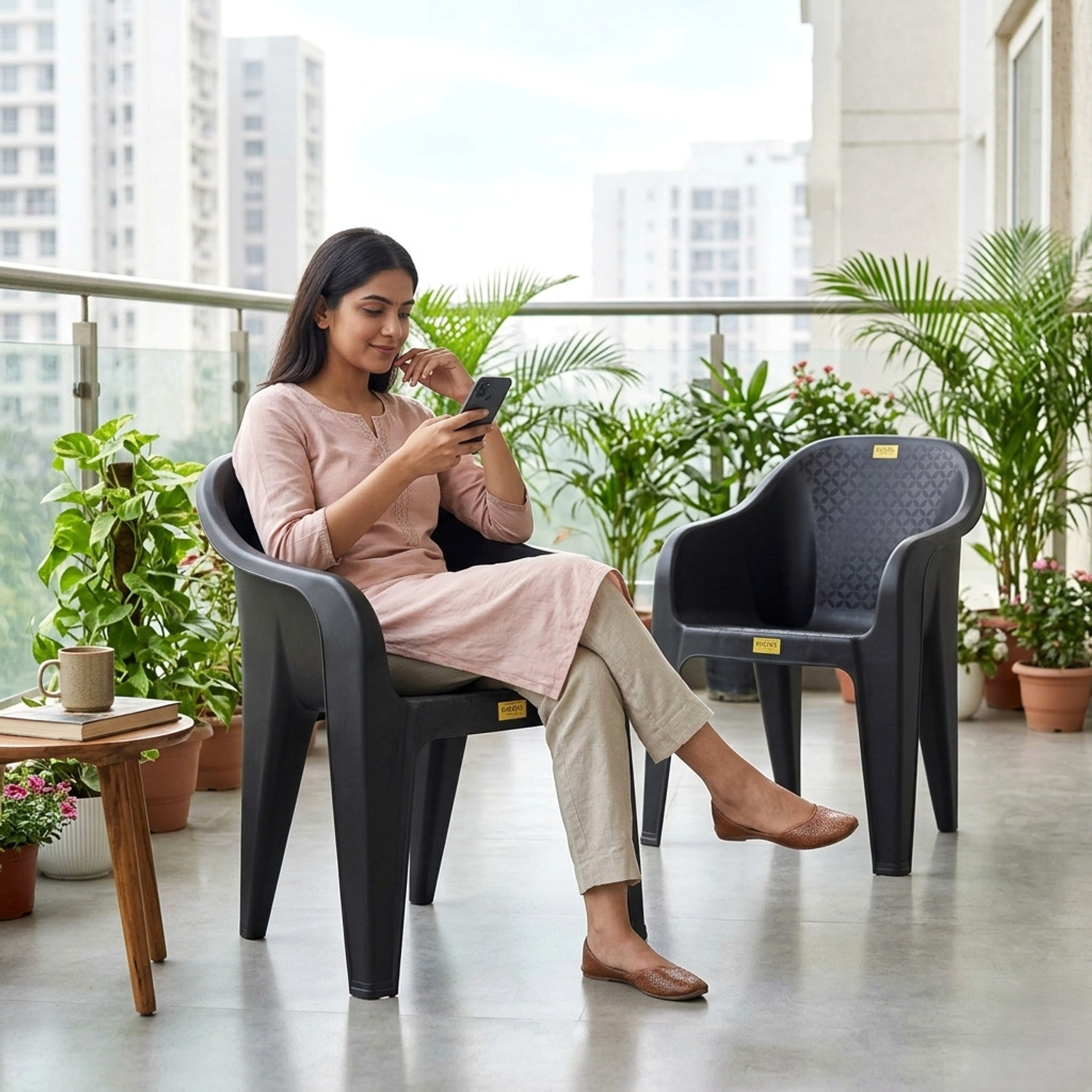 Image of Patiofy Plastic Chair, Arm Chair for Home, Living Room Chair, Outdoor Chair Set of 2 Plastic Outdoor Chair