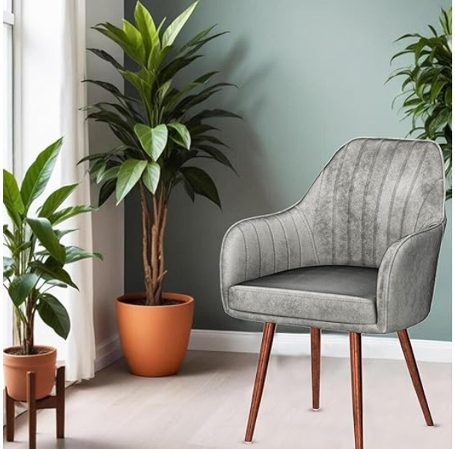 Image of Toxigo Velvet Dining Chairs, Cushion Seat Chair for outdoor chair, pack of 2- grey Solid Wood Outdoor Chair (GREY, Set of 2, DIY(Do-It-Yourself))