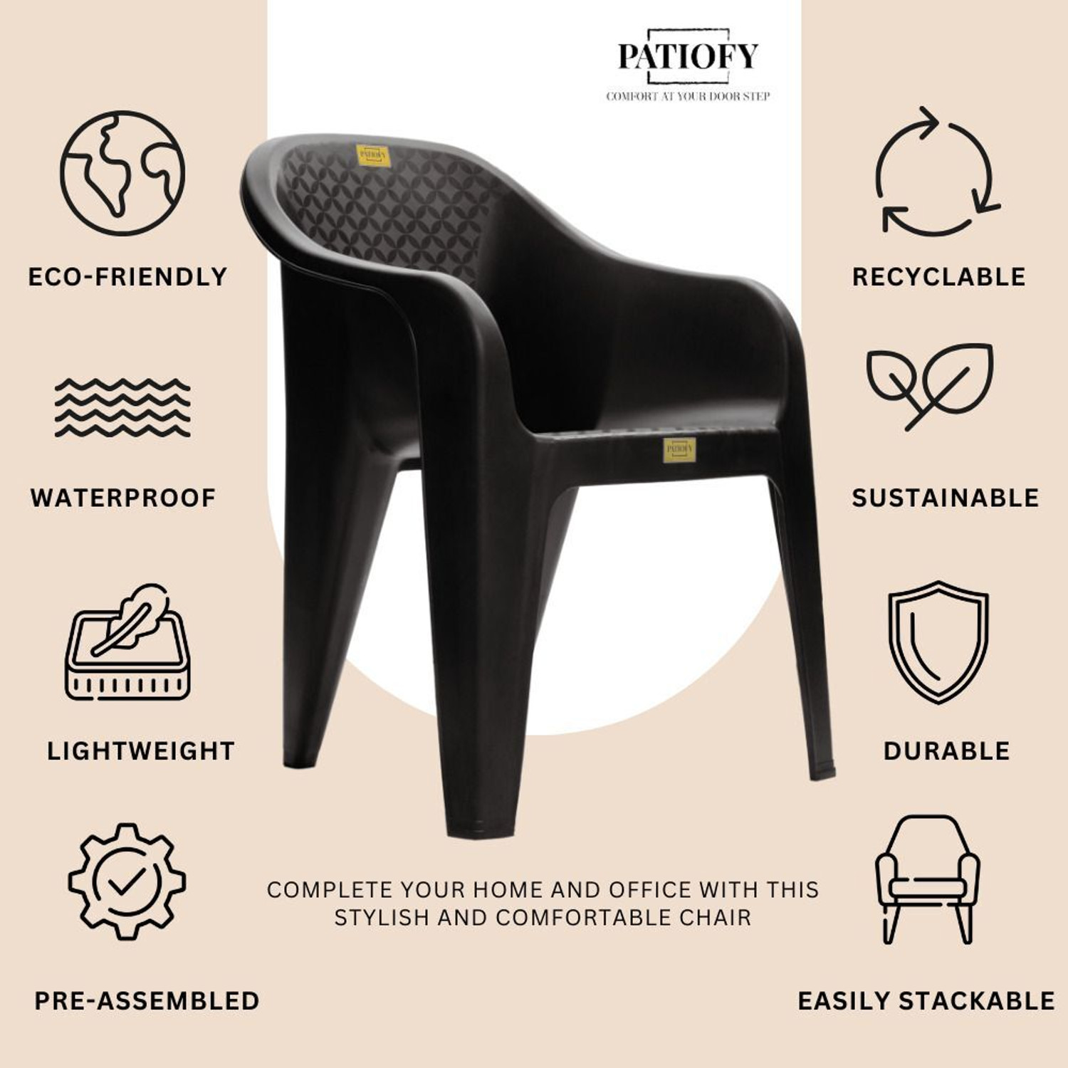 Image of Patiofy Plastic Chair, Arm Chair for Home, Living Room Chair, Outdoor Chair Set of 2 Plastic Outdoor Chair