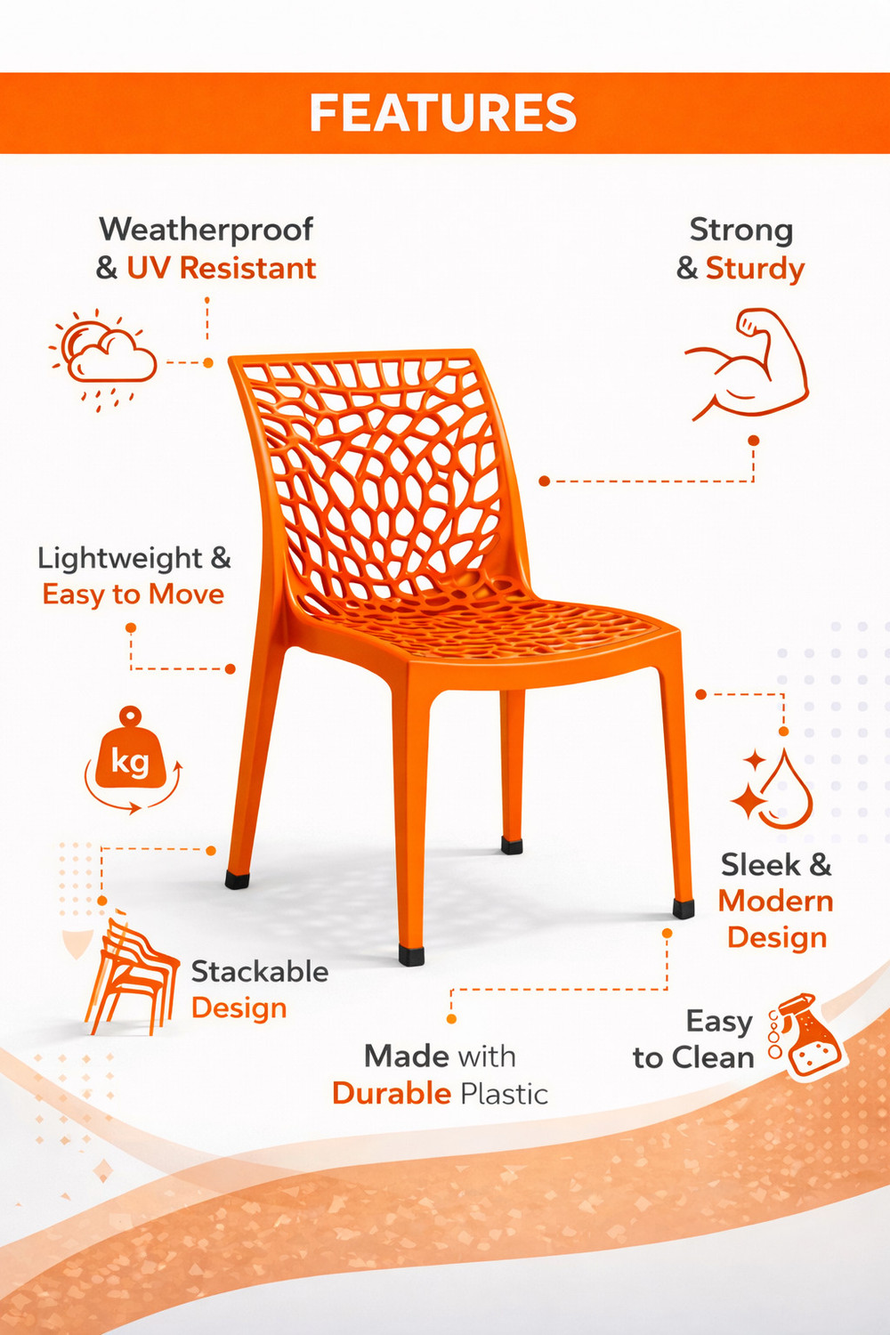 Image of SRI GAYATHRI POLYMERS Premium Web Design Plastic Chair|Stylish Modern Armless Chair for multipurpose Plastic Outdoor Chair