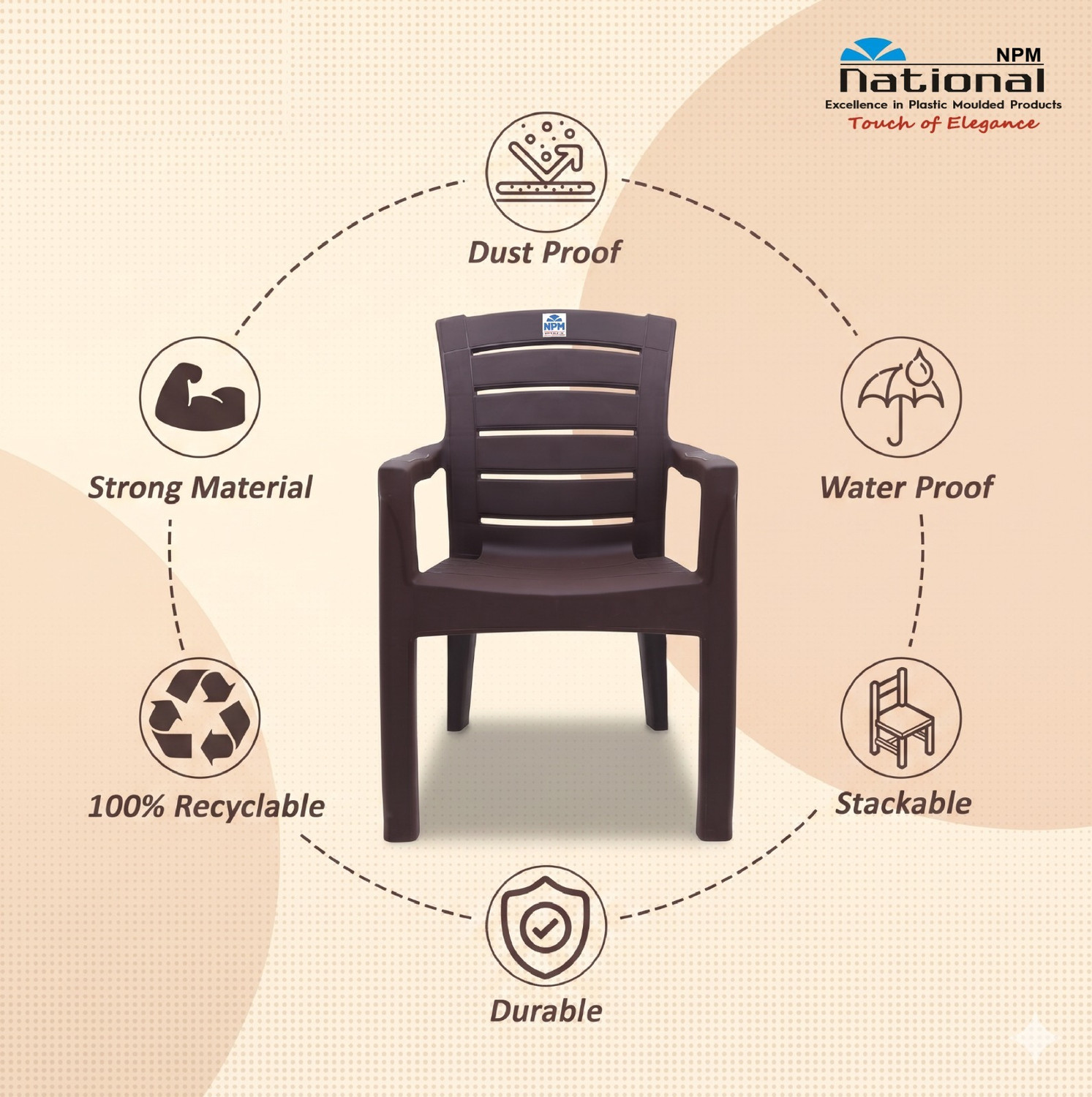 Image of NPM NATIONAL CARNIVAL Plastic Outdoor & Indoor Arm Chair for Home, Balcony, Garden & Office Plastic Outdoor Chair
