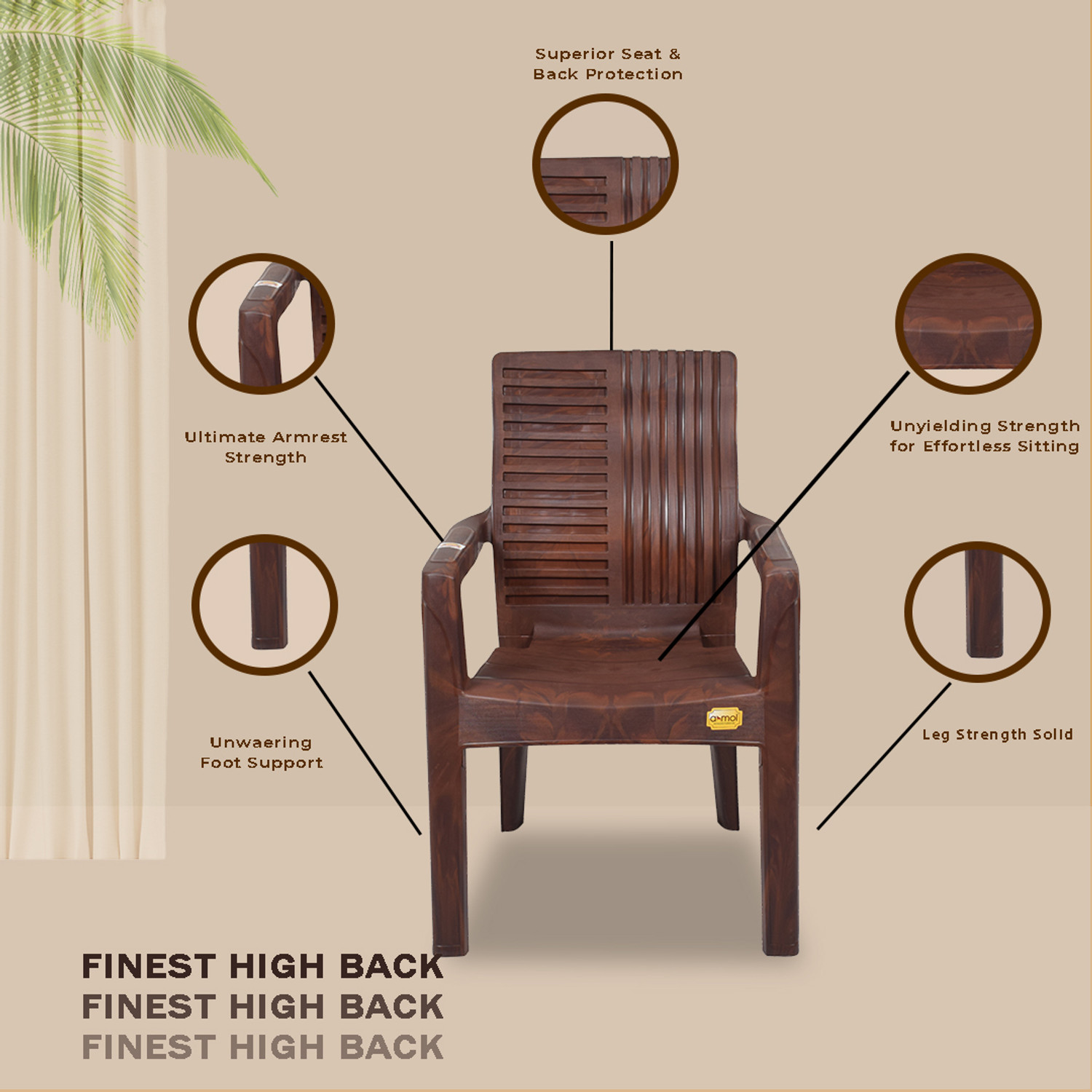 Image of Anmol Plastic Moulded Mistique Keya Chair with Comfort Rest Back Weight Bearing Capacity 150 kg (Pack of 1) Plastic Outdoor Chair