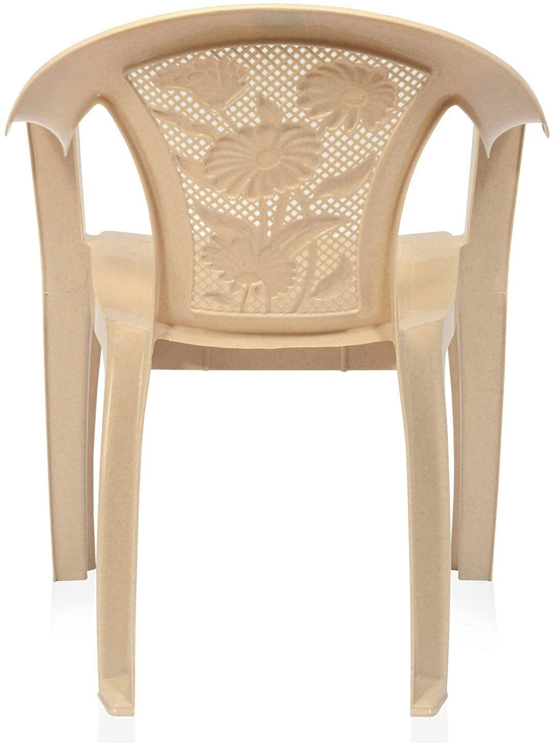 Image of Nilkamal PLASTIC CHAIR WITH FLORAL CARVING BACK WITH ARMREST FOR LIVING ROOM Plastic Outdoor Chair