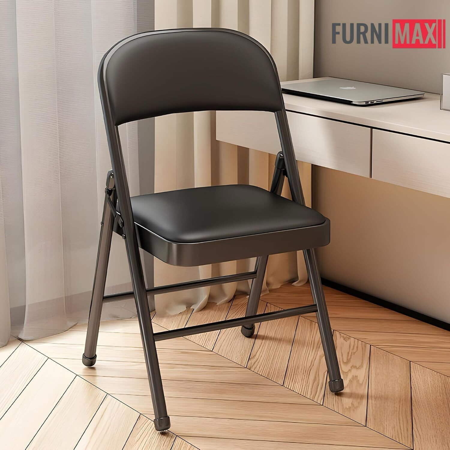 Image of FURNIMAX Foldable Metal Chair Study Office Portable Space Saving Chair Metal Outdoor Chair
