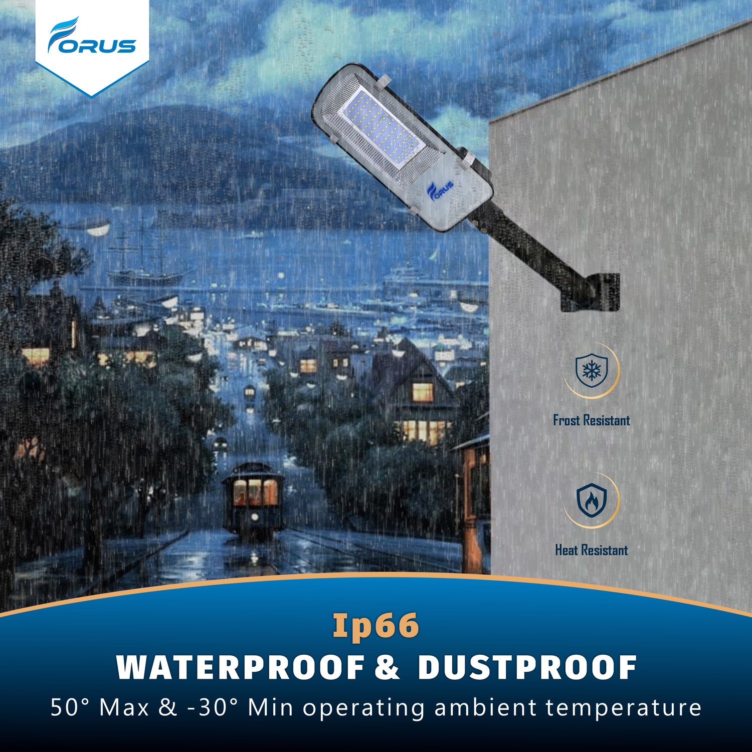 Image of FORUS 50W LED Street Light for Outdoor Road, Parking, and Industrial Lighting - Waterproof, Energy-Saving Aluminum Lamp, 5-Year Warranty, Warm White, Made in Bharat | 1 PC Street Light Outdoor Lamp