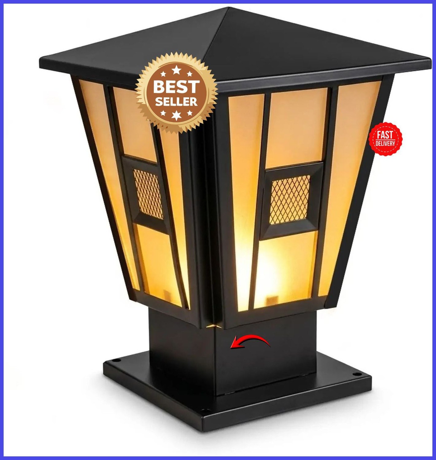 Image of VEX POWER SAVE ENERGY Outdoor Pillar Wall Lamp LED - Black Waterproof Gate Light for Garden Decor Gate Light Outdoor Lamp