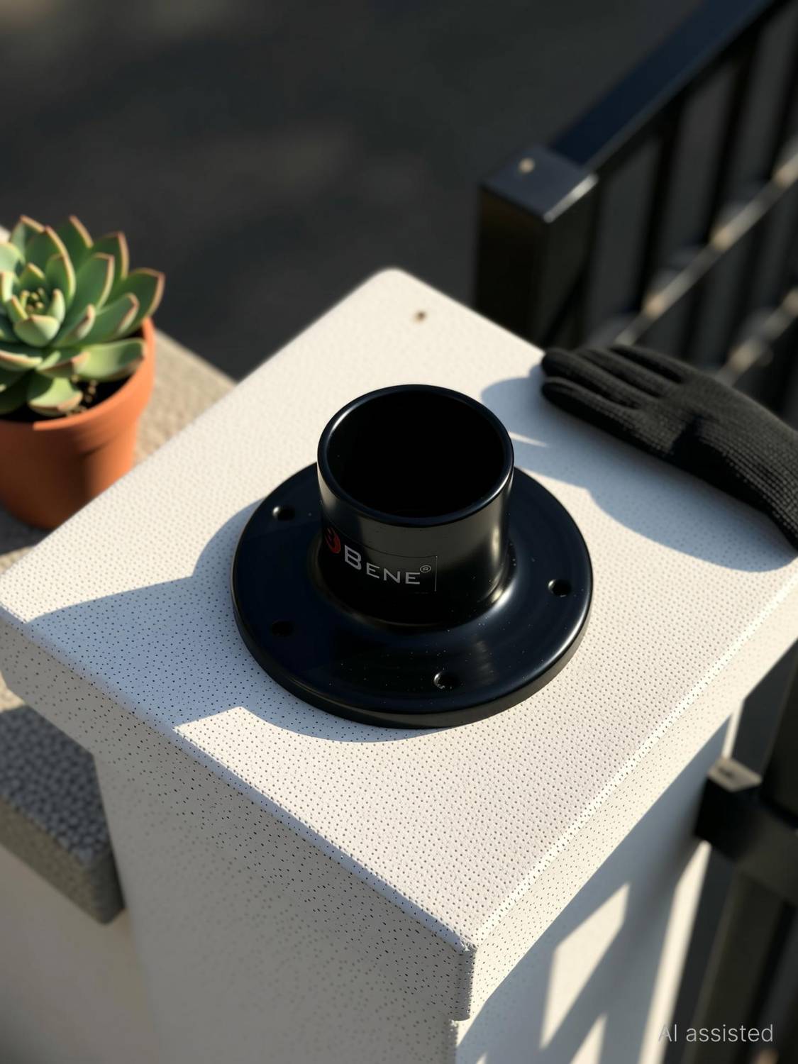 BENE Base Stand Round MS Black 11 cm, Pack of 1 Pc Gate Light Outdoor Lamp