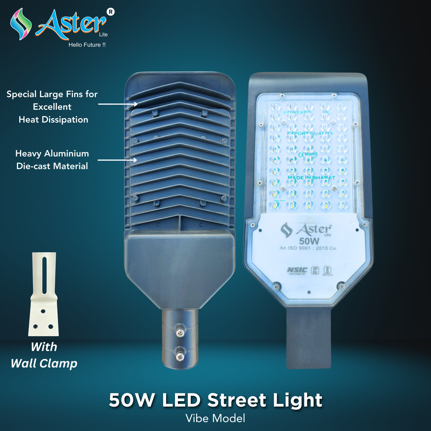 Image of ASTER LITE VIBE 50W LED STREET LIGHT Street Light Outdoor Lamp (White)