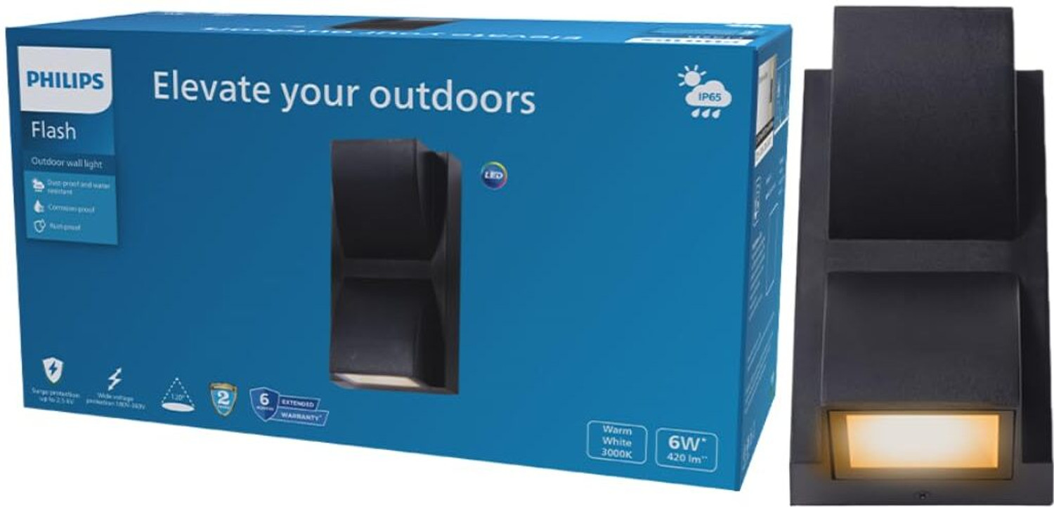 Image of PHILIPS FLASH 2-way 6W IP65 wall Gate Light Outdoor Lamp