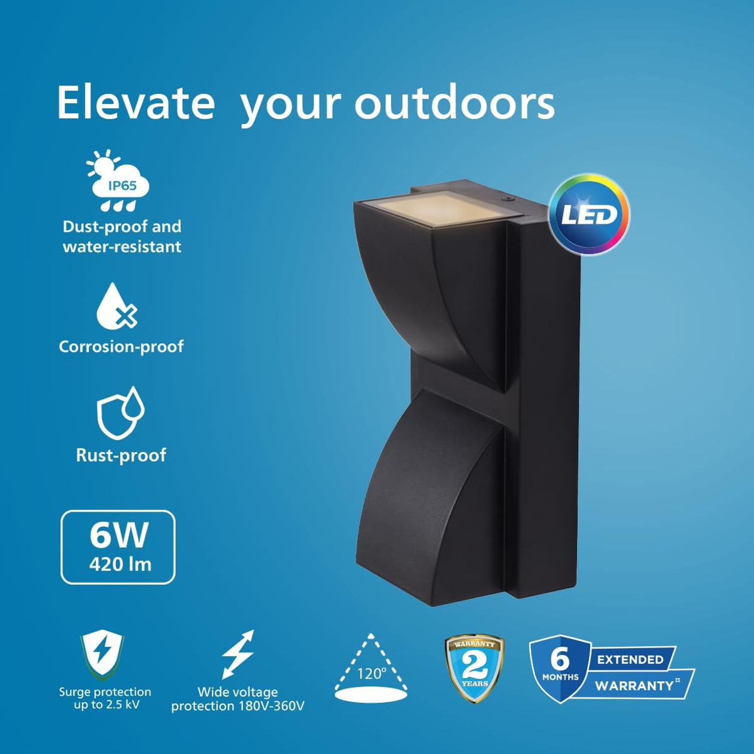 Image of PHILIPS FLASH 2-way 6W IP65 wall Gate Light Outdoor Lamp