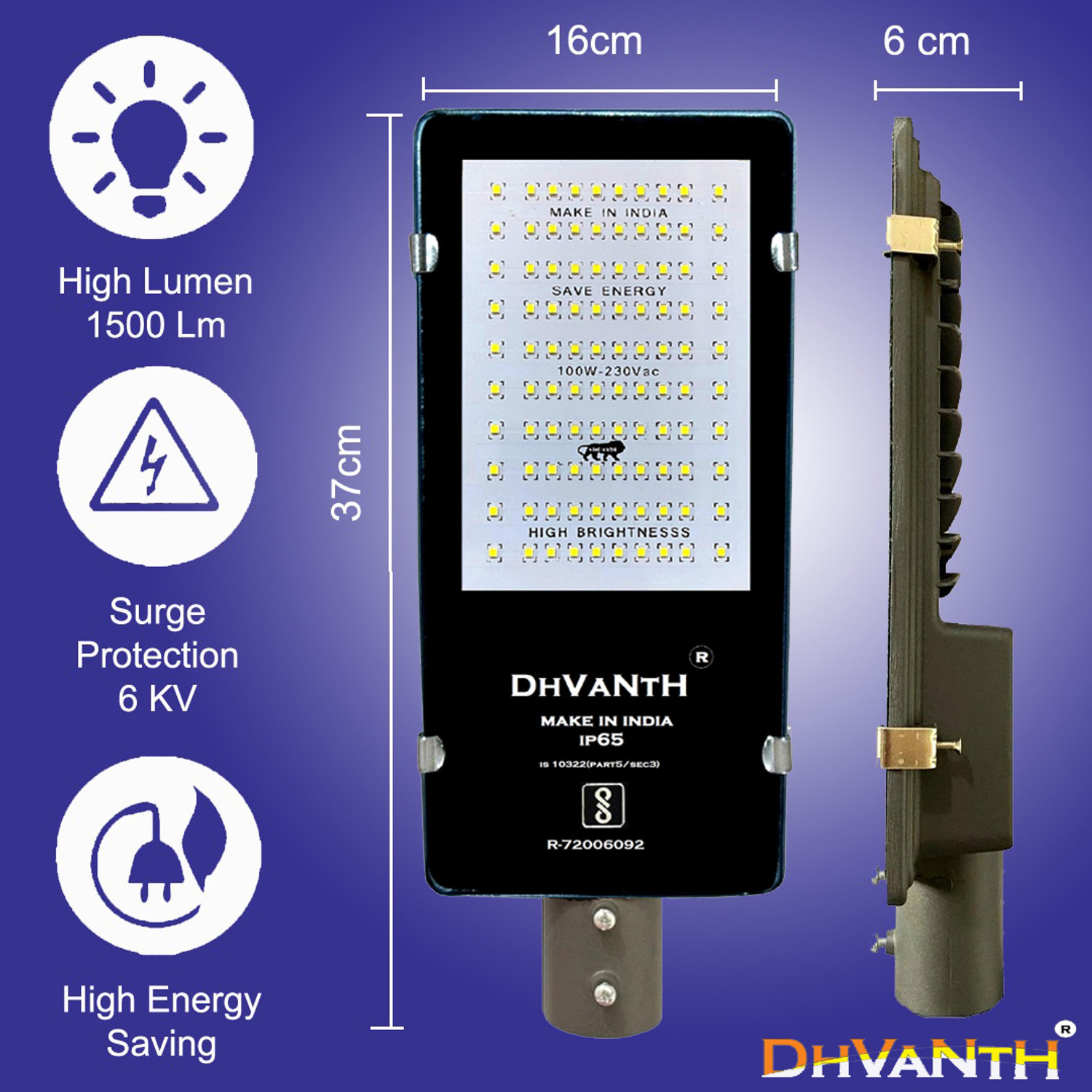 Image of DHVANTH 100w LED Street with High Lumen chip and waterproof body IP-65 PACK-2 Flood Light Outdoor Lamp