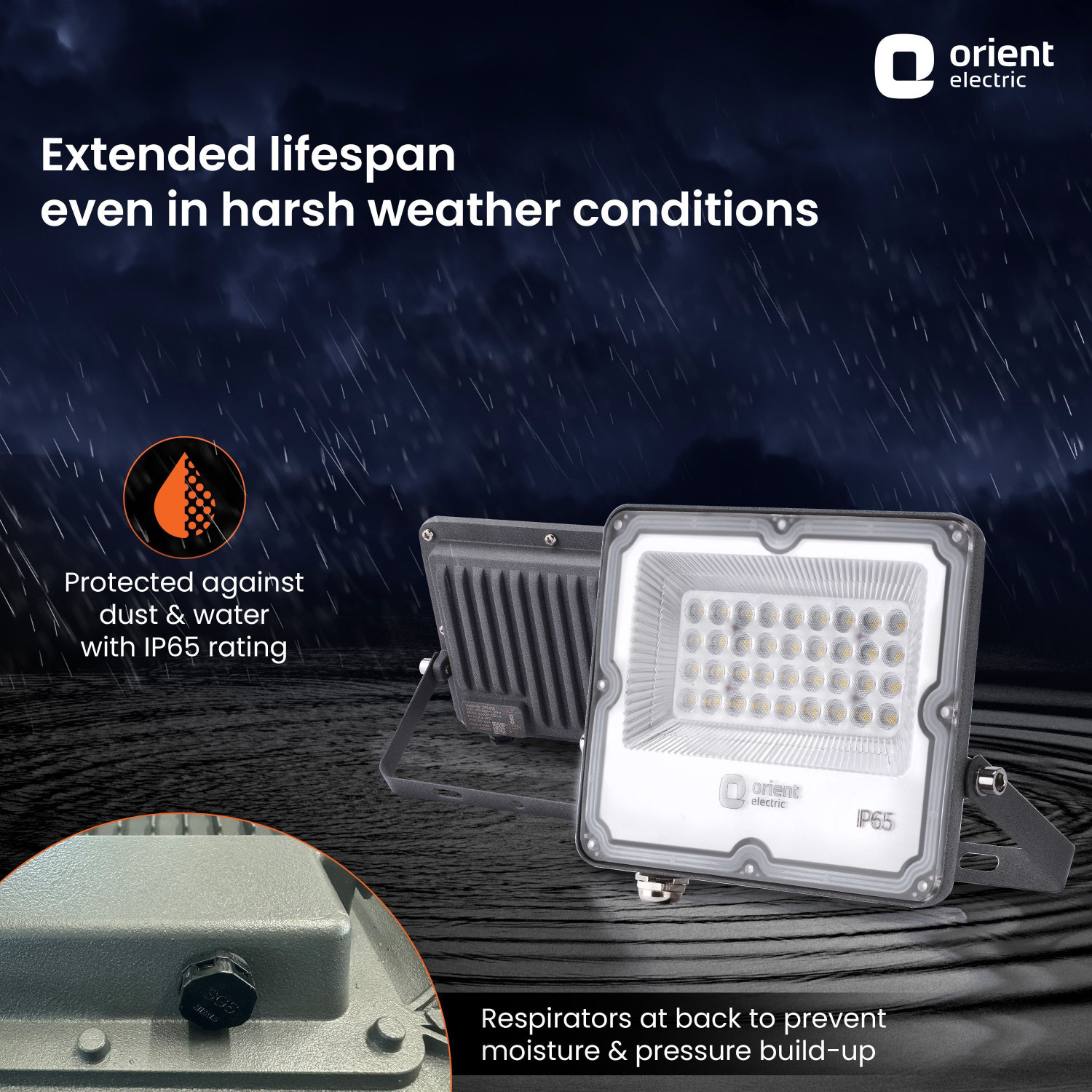 Image of Orient Electric Razor Plus 100W with IP65 LED100WFL-65KIP65D Flood Light Outdoor Lamp