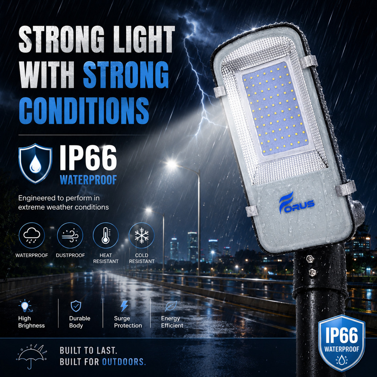 Image of FORUS 50W LED Street Light | Highest Lumens-210 lm /W |5 Years Warranty | BIS Approved | IP-66 Waterproof | Outdoor Road Light | Made in Bharat | Cool White Pack of 1PC (Aluminum) Street Light Outdoor Lamp Street Light Outdoor Lamp