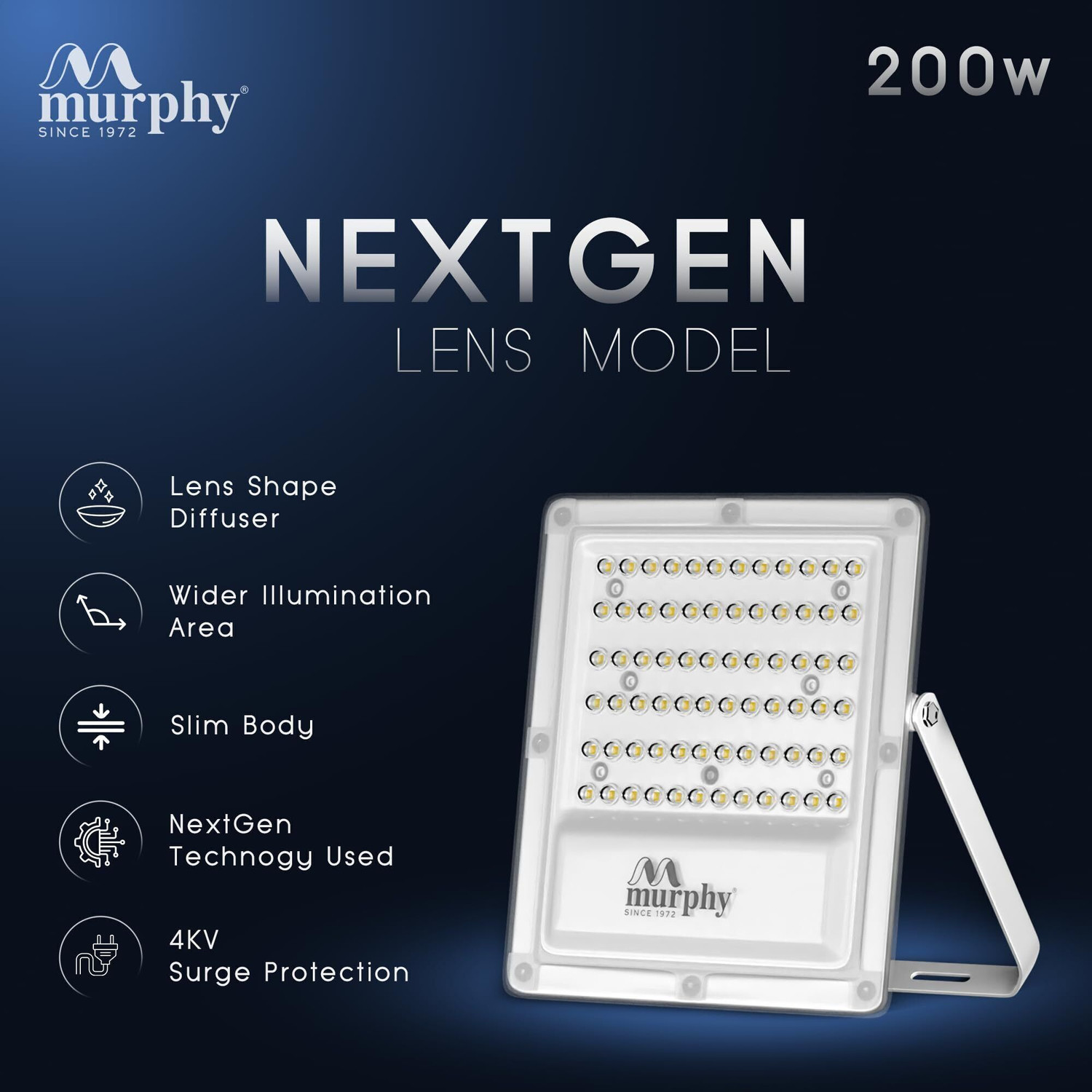 Image of MURPHY Lens Model 200W LED Waterproof with Auto On /Off Day Night Light Sensor Flood Light : Pack of 1 (Cool White BIS Approved) Flood Light Outdoor Lamp