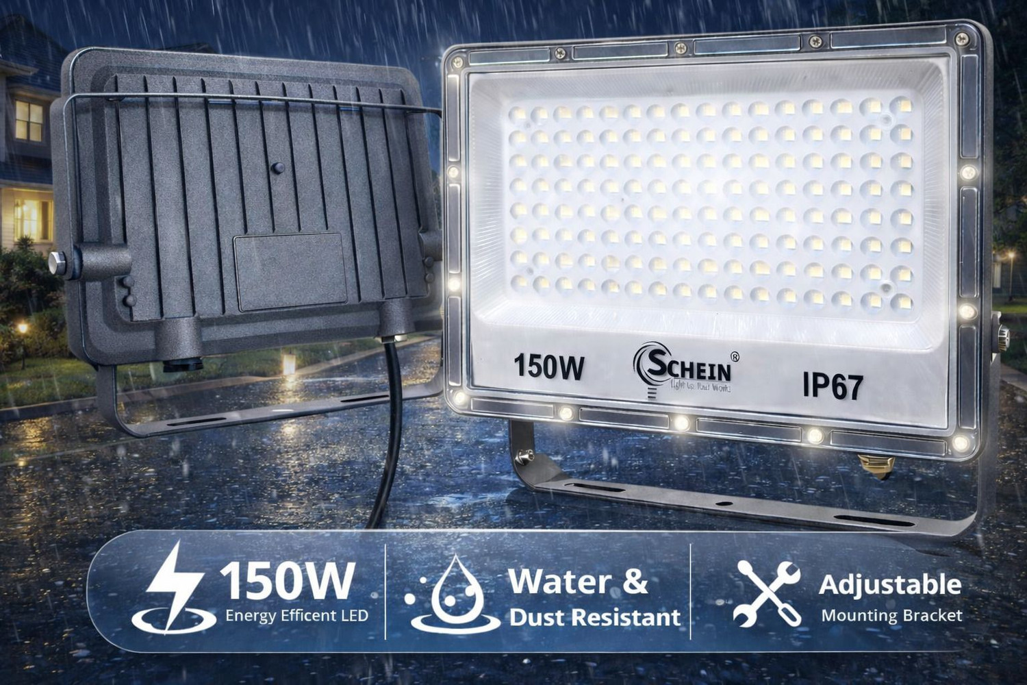 SCHEIN 150W High Power LED Flood Light White | Pack of 1 | BIS Approved | Aluminium Die-Cast Slim Body | Waterproof Dust Resistant Outdoor Light for Warehouse Parking Area Street Lighting Flood Light Outdoor Lamp