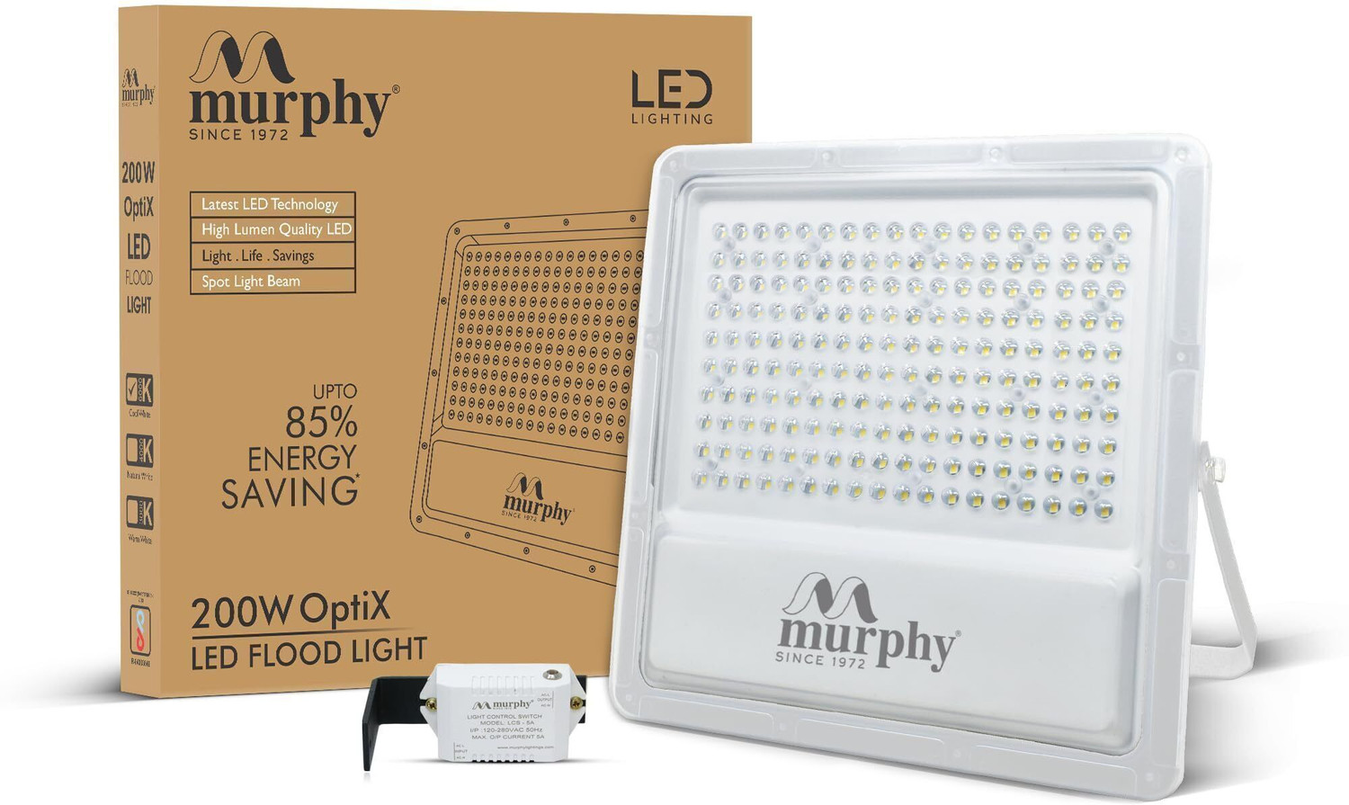 Image of MURPHY Lens Model 200W LED Waterproof with Auto On /Off Day Night Light Sensor Flood Light : Pack of 1 (Cool White BIS Approved) Flood Light Outdoor Lamp