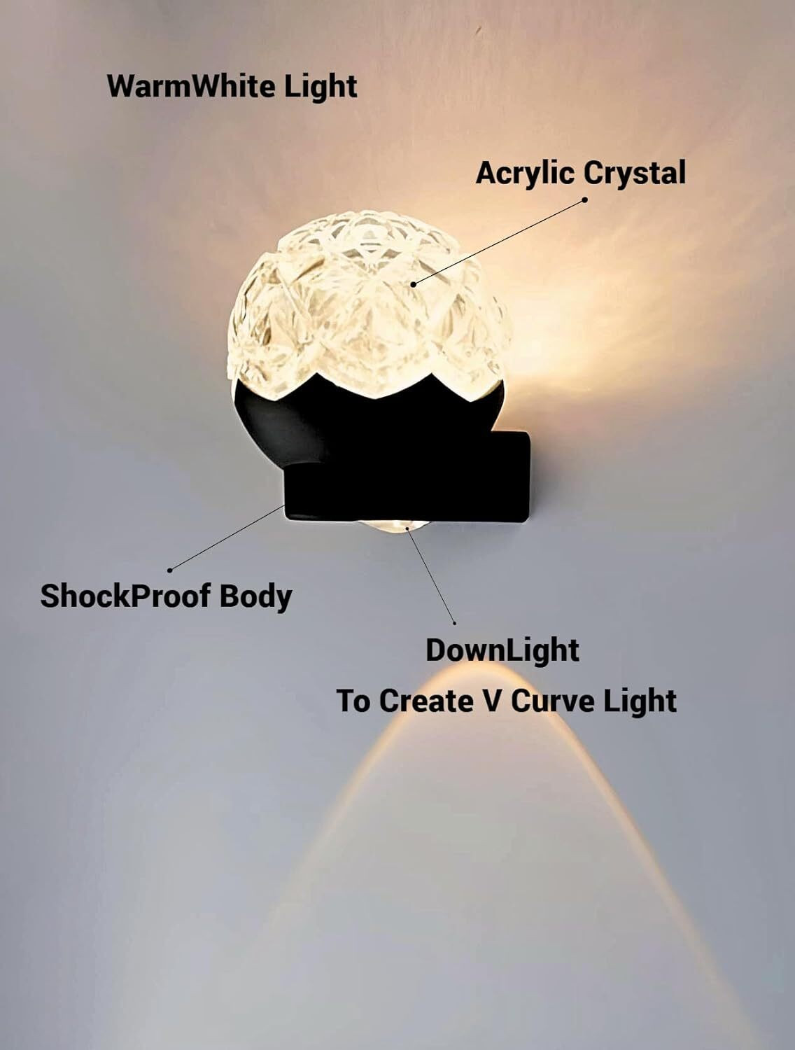 Image of Volt Vision Crystal Ball Led Indoor & Outdoor Lamp Up /Down Elevation Light Rustproof & Waterproof PVC Body Black (Warm White) Post Light Outdoor Lamp