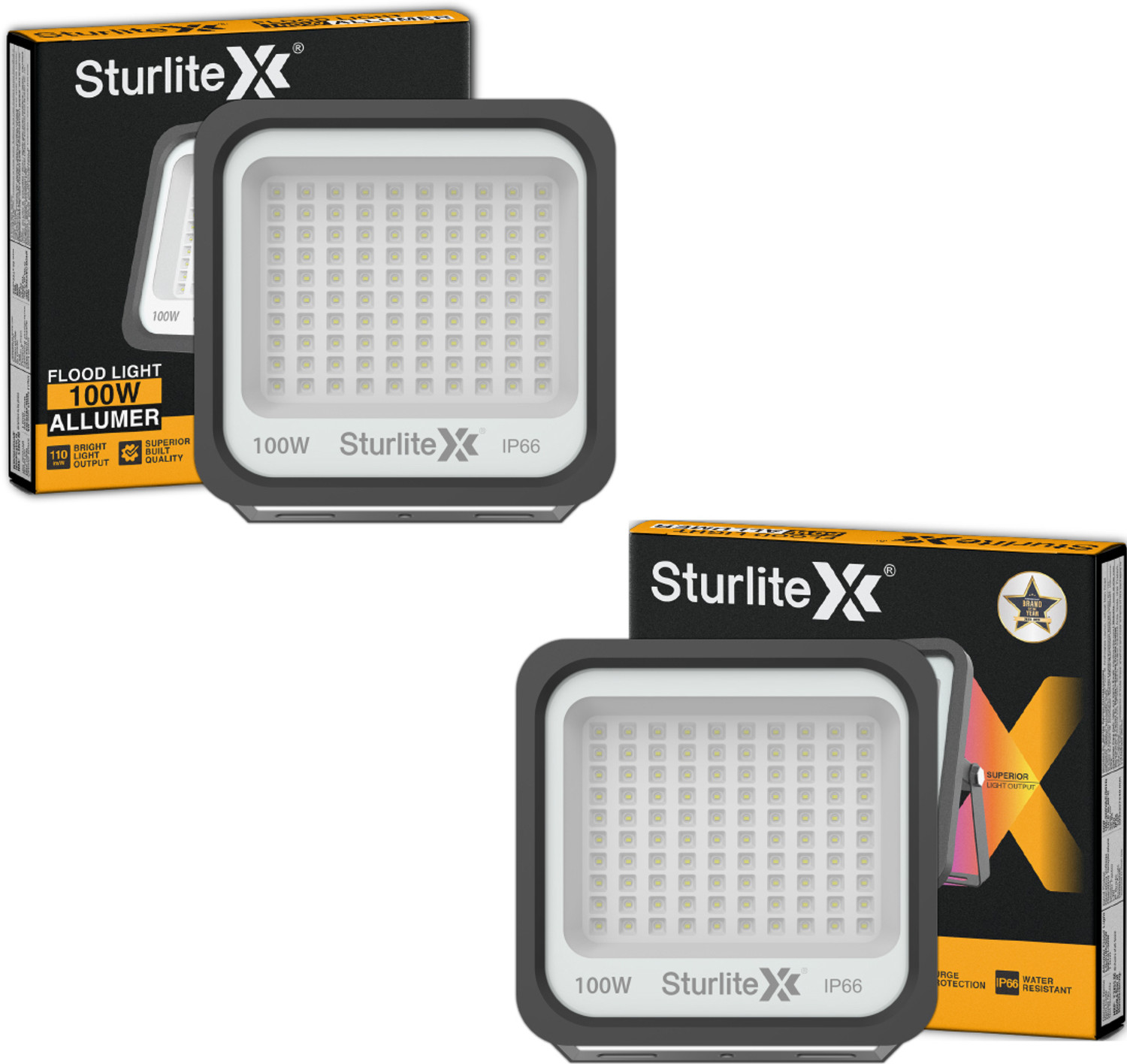 Image of Sturlite Allumer 100 W LED Flood Light - (Pack of 2) (L-G-0180-100W) Flood Light Outdoor Lamp