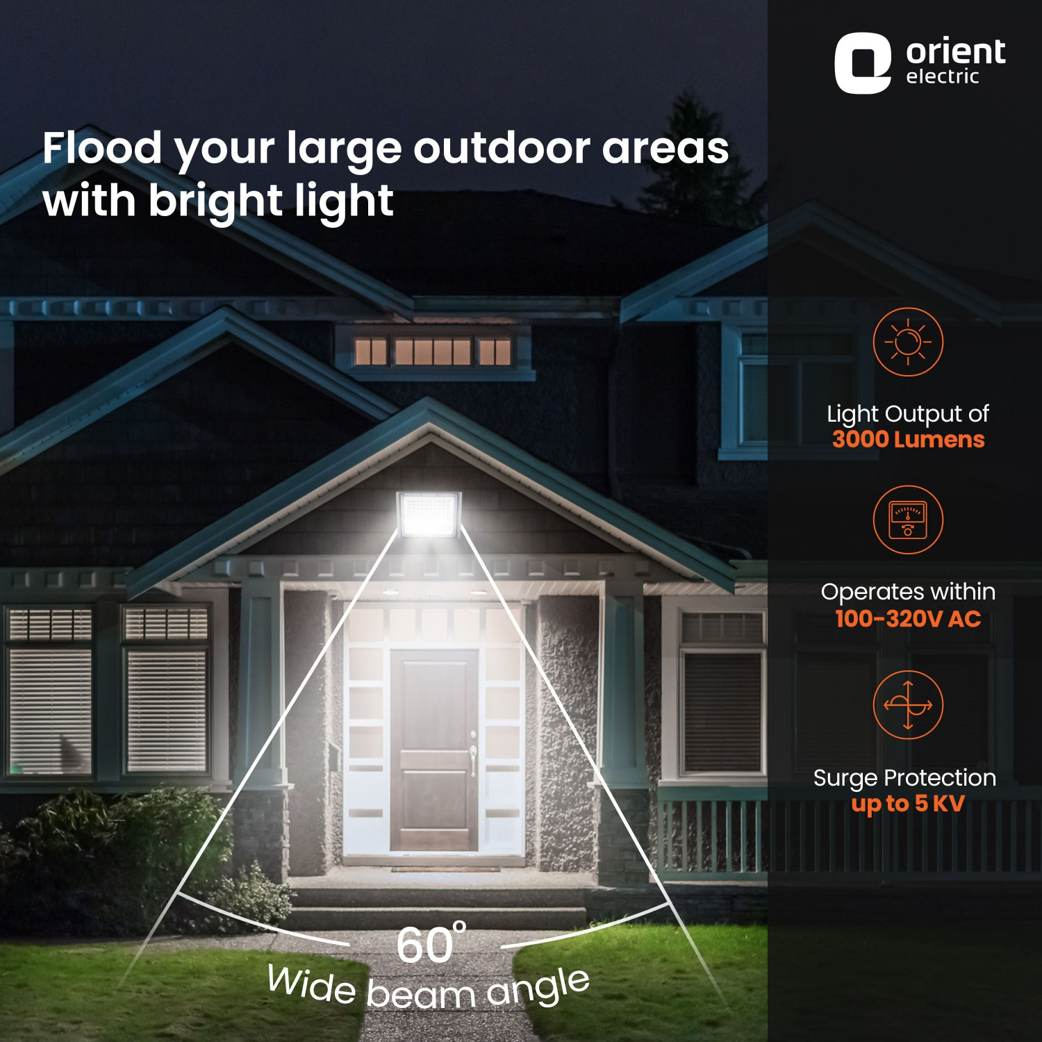Image of Orient Electric Razor Plus 30W with IP65 LED30WFL-65KIP65D Flood Light Outdoor Lamp