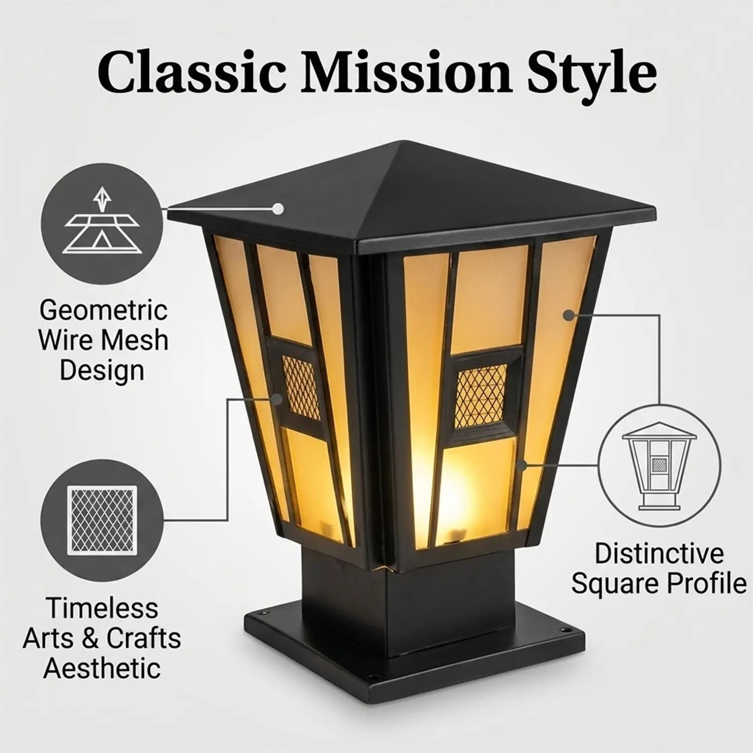 Image of VEX POWER SAVE ENERGY Outdoor Pillar Wall Lamp LED - Black Waterproof Gate Light for Garden Decor Gate Light Outdoor Lamp