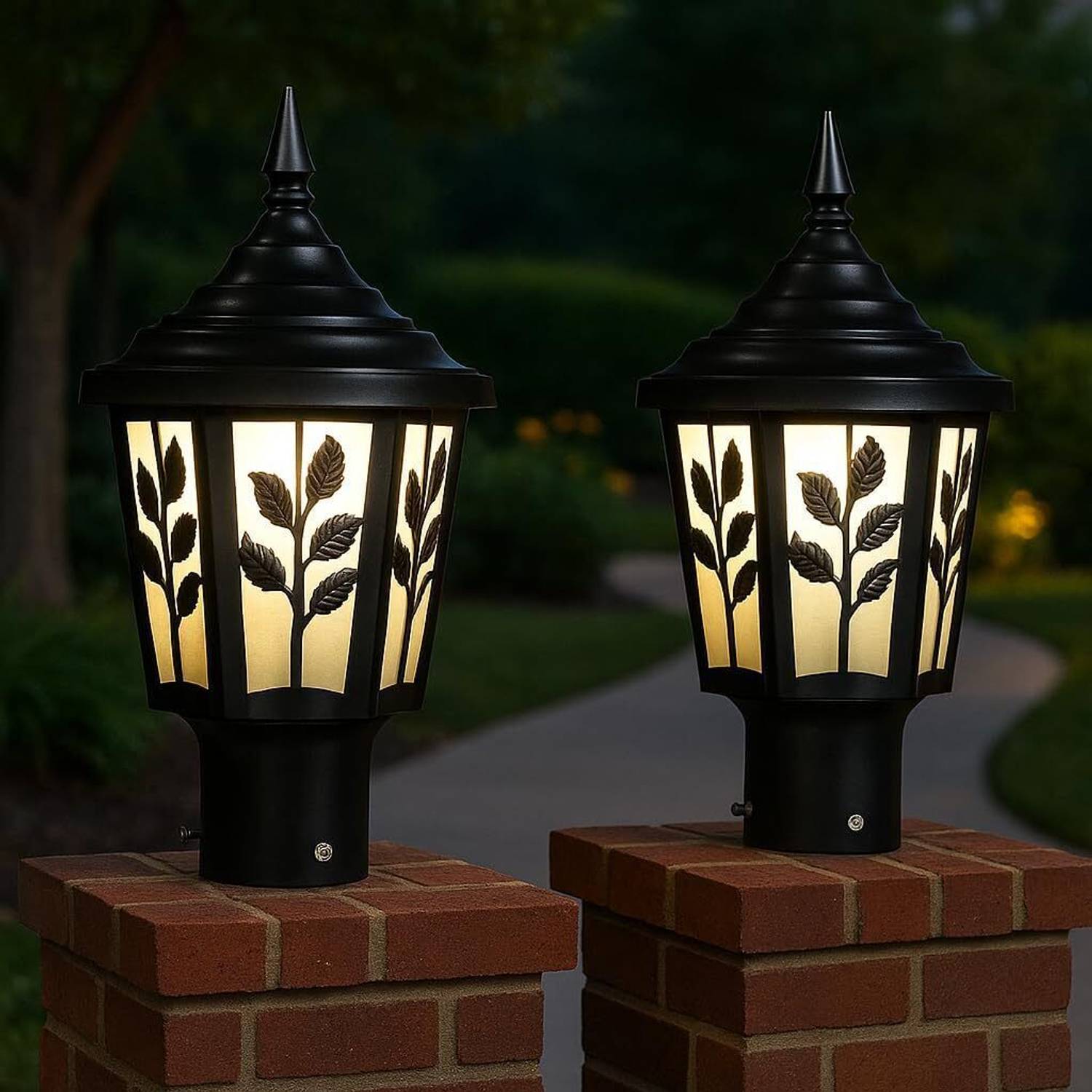 GENREE PACK OF 2 Premium Black Leaf Pattern Design Outdoor Gate L