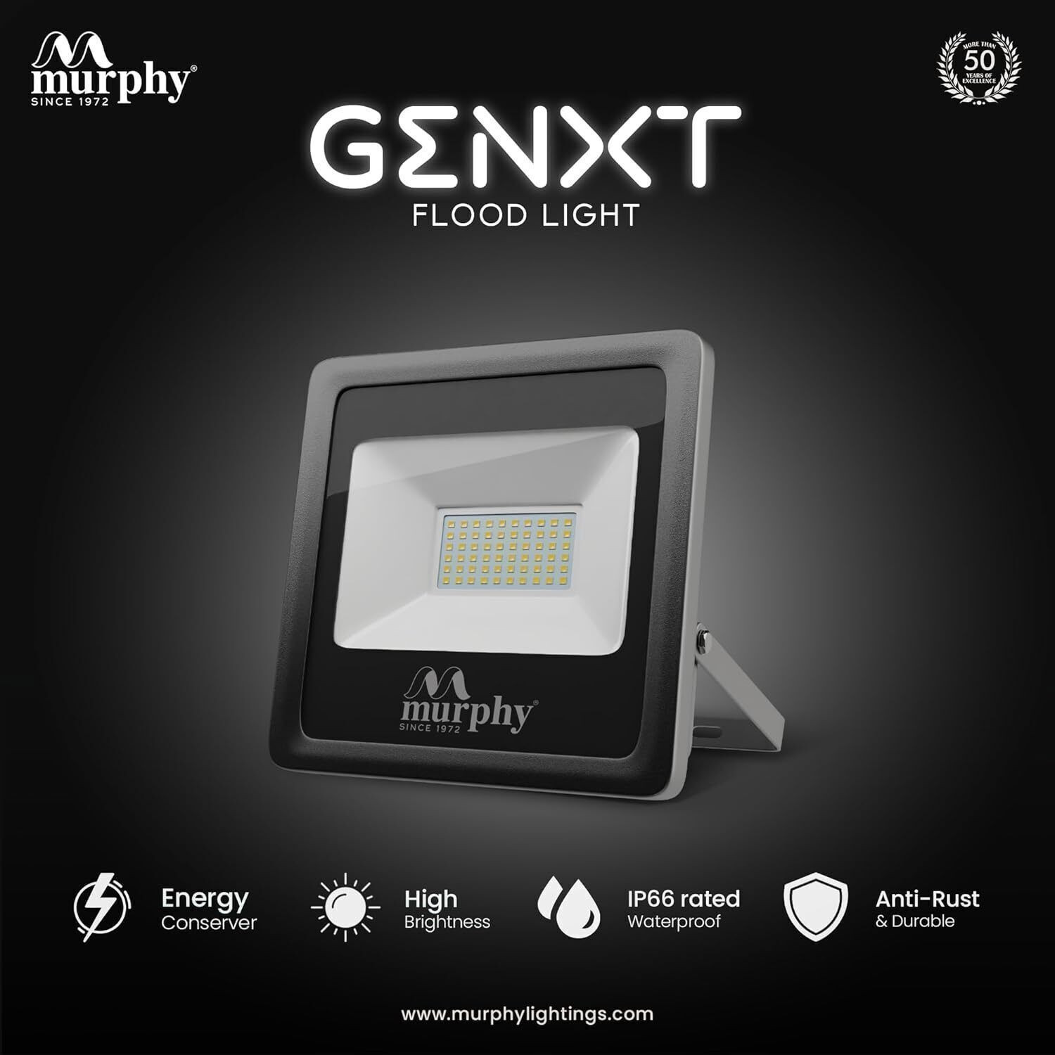 Image of MURPHY Genxt LED 50W LED Flood Light, IP65 Rated Outdoor Light Pack of 4 (Cool White, BIS Approved) Flood Light Outdoor Lamp
