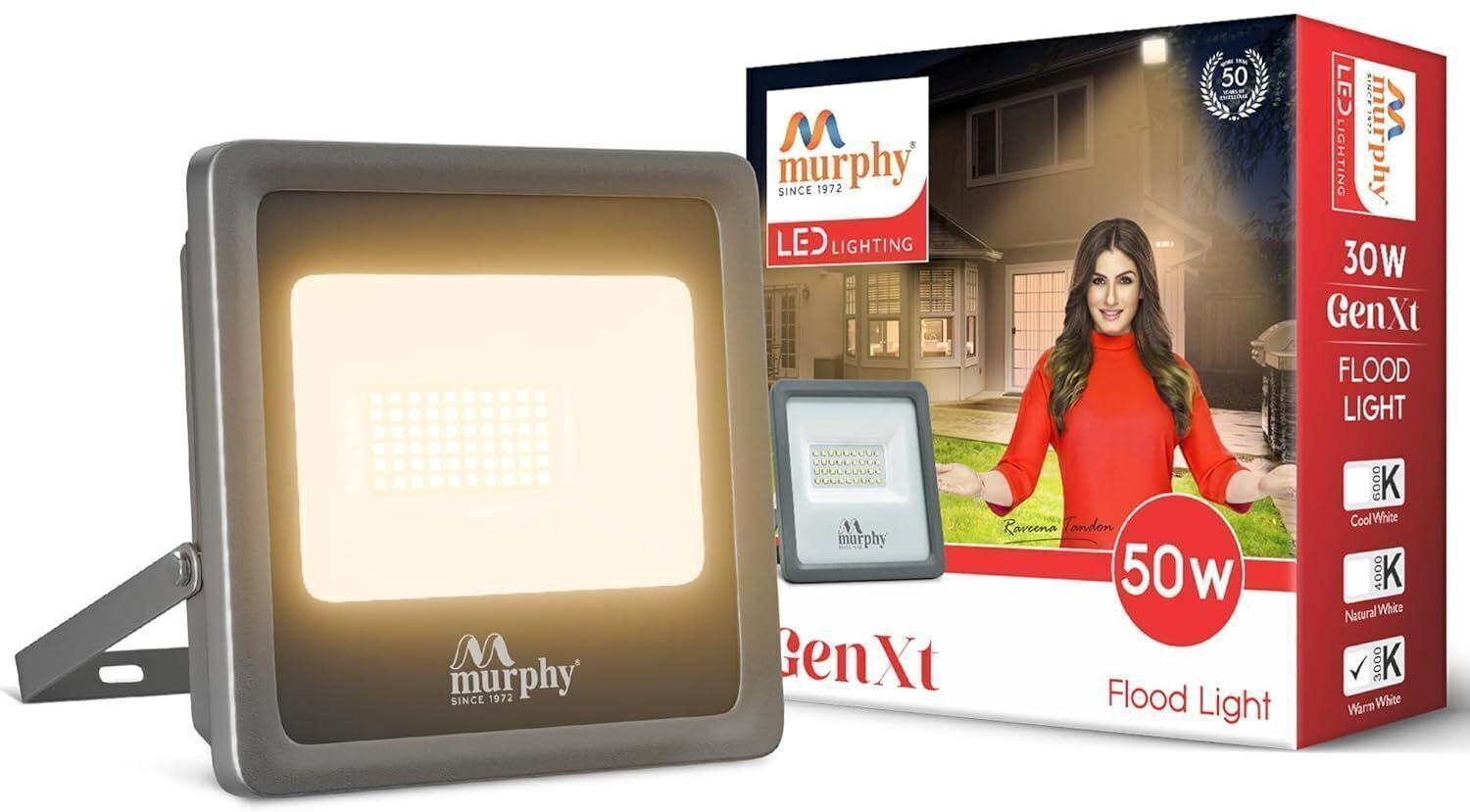 Image of MURPHY Genxt LED 50W LED Flood Light, IP65 Rated Outdoor Light Pack of 1 (Warm White, 2 Years Warranty) Flood Light Outdoor Lamp