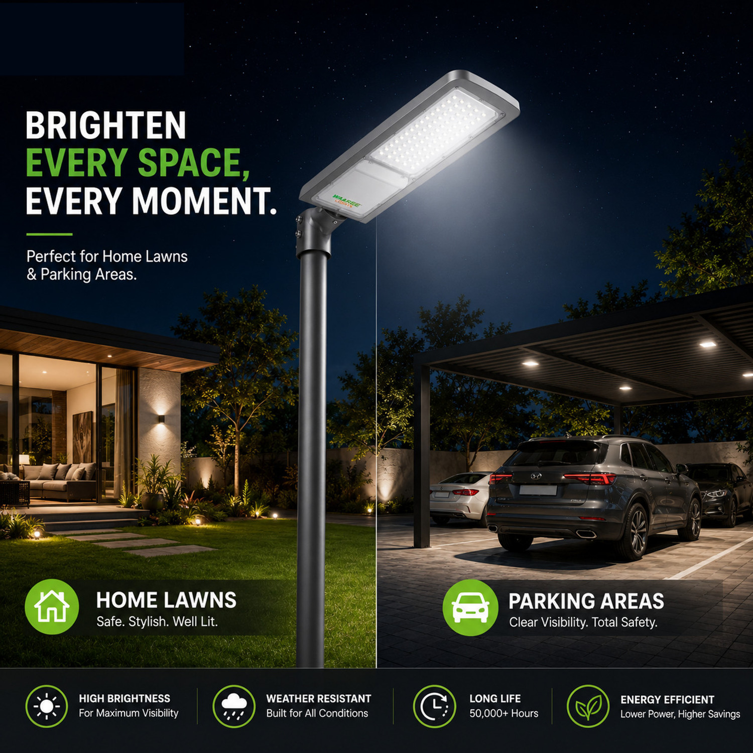 Image of WAAREE 50W NEO LED Street Light | IP67 Waterproof | Aluminium Body Street Light Outdoor Lamp (White)