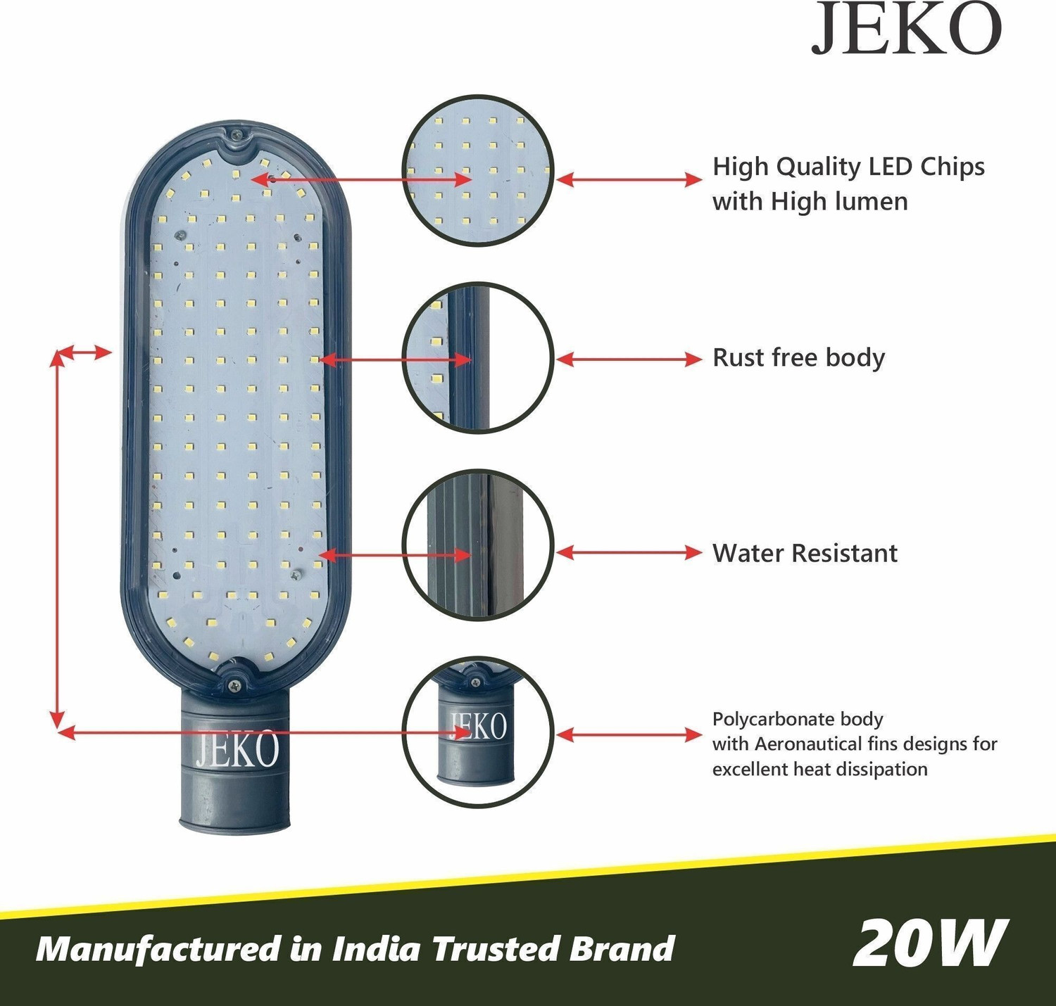 Image of Jeko 20 Watt Led Street Light-Street Light Led 20 Watt-Flood Light-Outdoor Lights Waterproof- Gate Light Street Light Outdoor Lamp