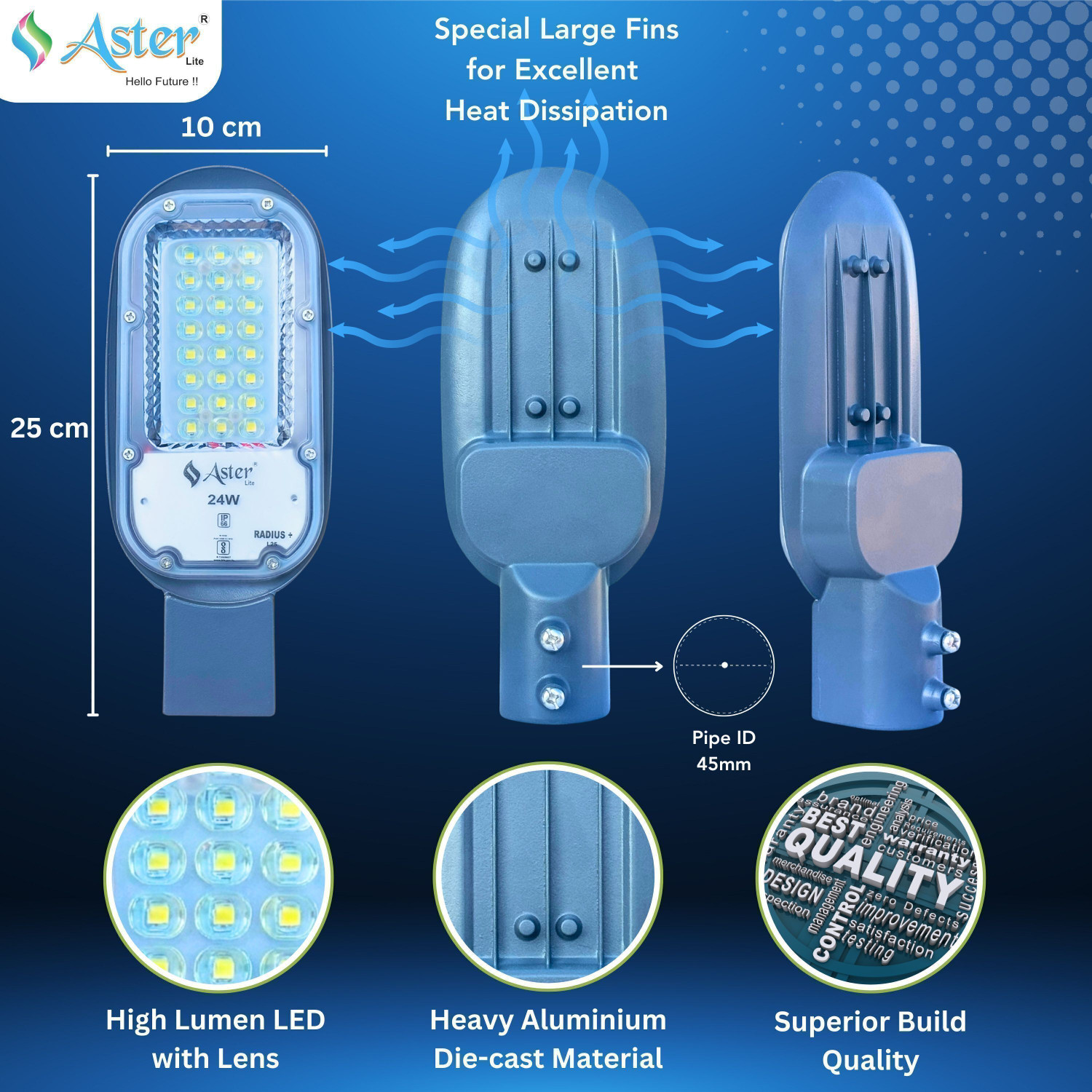 Image of ASTER LITE Radius+ 24W LED Street Light IP66 Waterproof (Pack of 1) Street Light Outdoor Lamp
