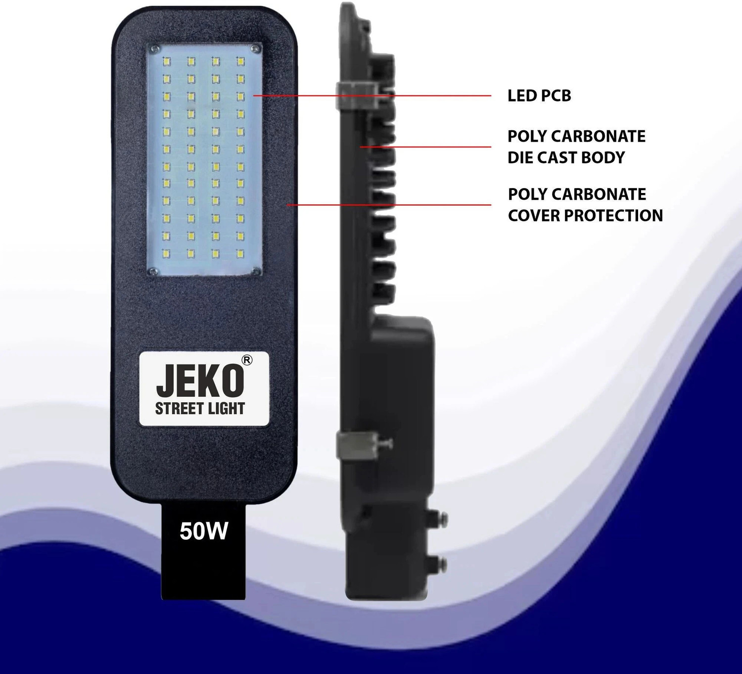 Image of Jeko 50W BIS Approved Corded LED Street Light - Waterproof Outdoor Lamp for Streets & Gardens(Pack of 2) Street Light Outdoor Lamp