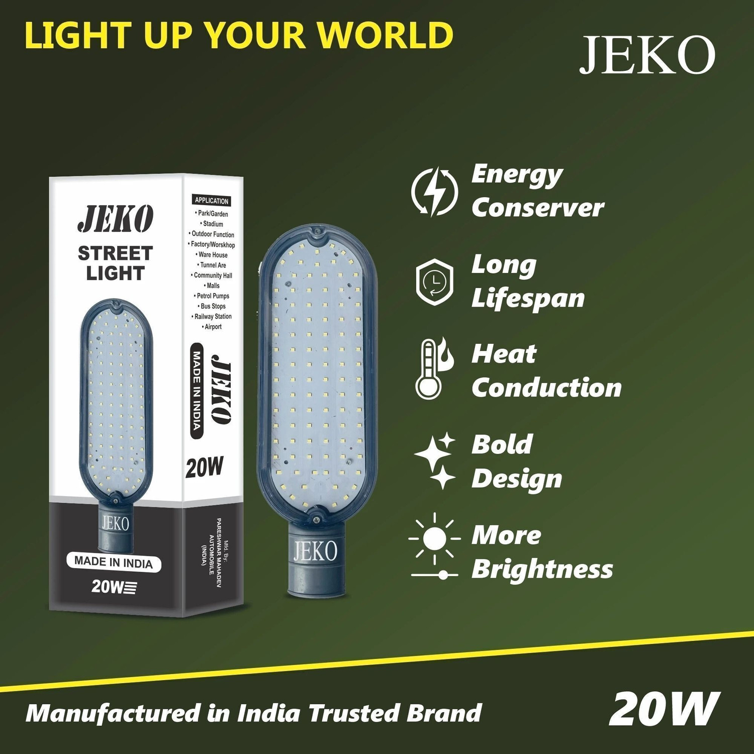 Image of Jeko 20 Watt Led Street Light-Street Light Led 20 Watt-Flood Light-Outdoor Lights Waterproof- Gate Light Street Light Outdoor Lamp