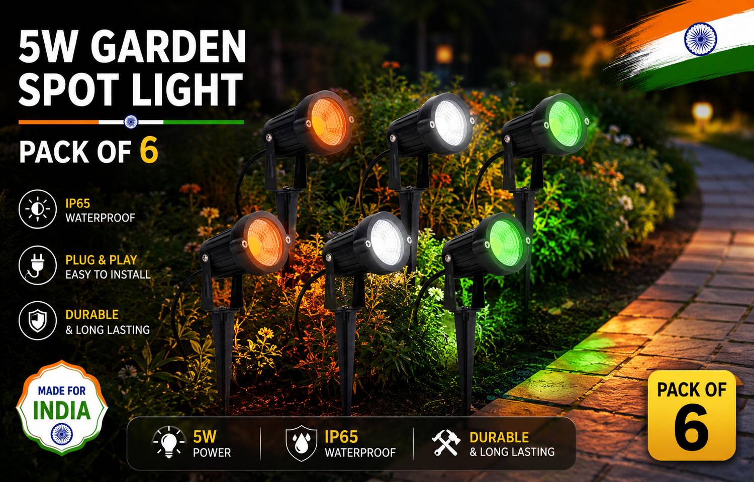 Hybrix LED Spike Light, Spot Light, Tiranga Flag Light for Home
