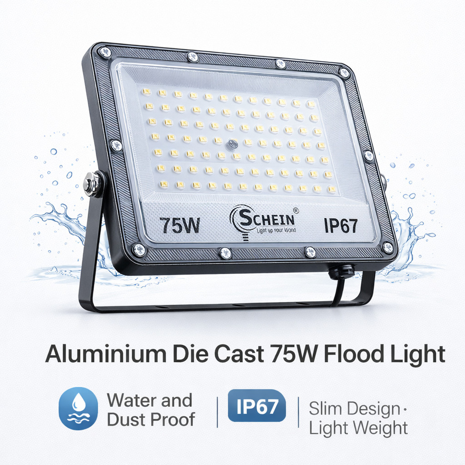 Image of SCHEIN LED Flood Light 75 Watt Outdoor | Super Bright Lighting | Long Life LED | BIS Approved | Water Dust Resistant | Slim Design | Pack of 1 Flood Light Outdoor Lamp