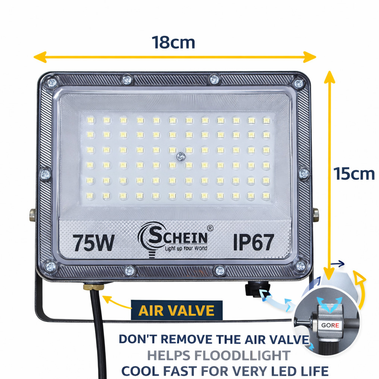 Image of SCHEIN LED Flood Light 75 Watt Outdoor | Super Bright Lighting | Long Life LED | BIS Approved | Water Dust Resistant | Slim Design | Pack of 1 Flood Light Outdoor Lamp