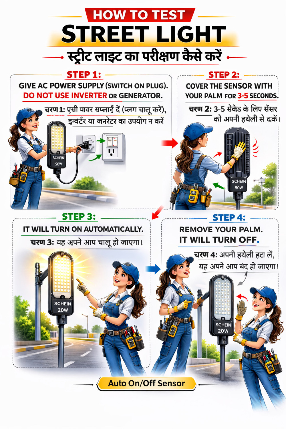 Image of SCHEIN 20W Auto On /Off Day & Night Sensor LED Street Light, White Color, Corded Wire, AC Supply - ISO Certified, BIS Approved (R-97001945) - Pack of 1 Street Light Outdoor Lamp