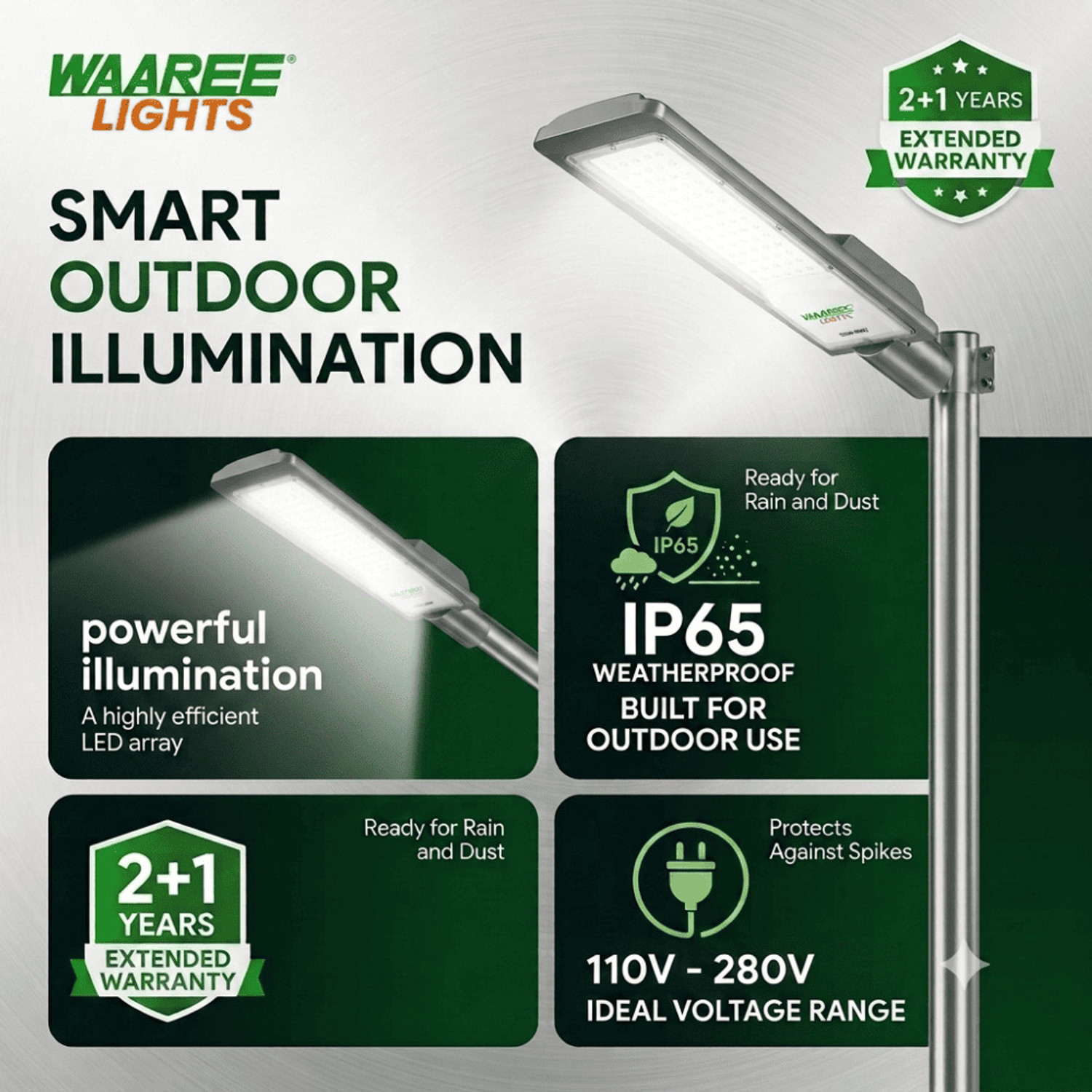 Image of WAAREE 50W NEO LED Street Light | IP67 Waterproof | Aluminium Body Street Light Outdoor Lamp (White)