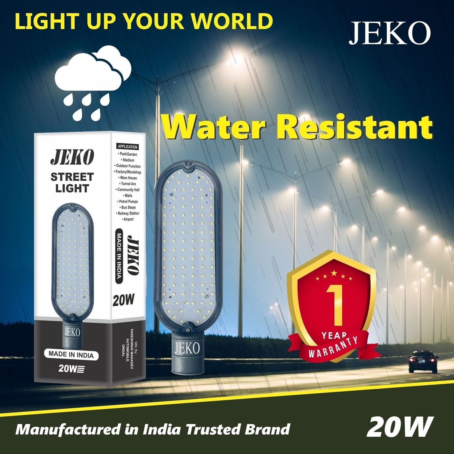 Image of Jeko 20 Watt Led Street Light-Street Light Led 20 Watt-Flood Light-Outdoor Lights Waterproof- Gate Light Street Light Outdoor Lamp