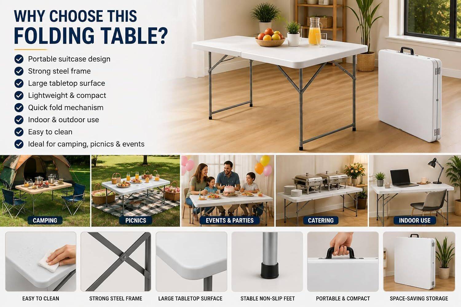 AASTIK Heavy-Duty Portable Plastic Picnic Table - Image 4