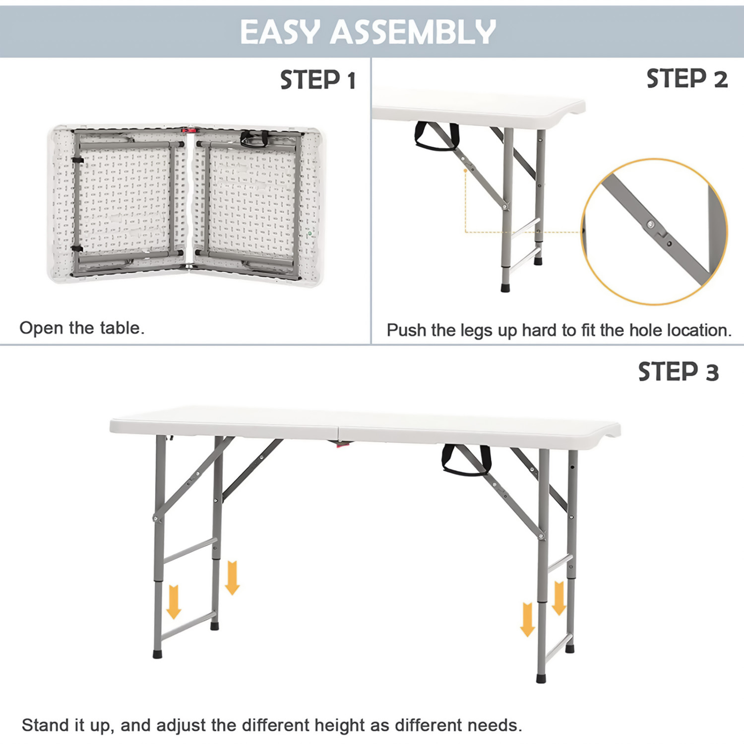 Image of Livzing Height Adjustable Plastic Folding Picnic Table with Metal Frame Plastic Outdoor Table