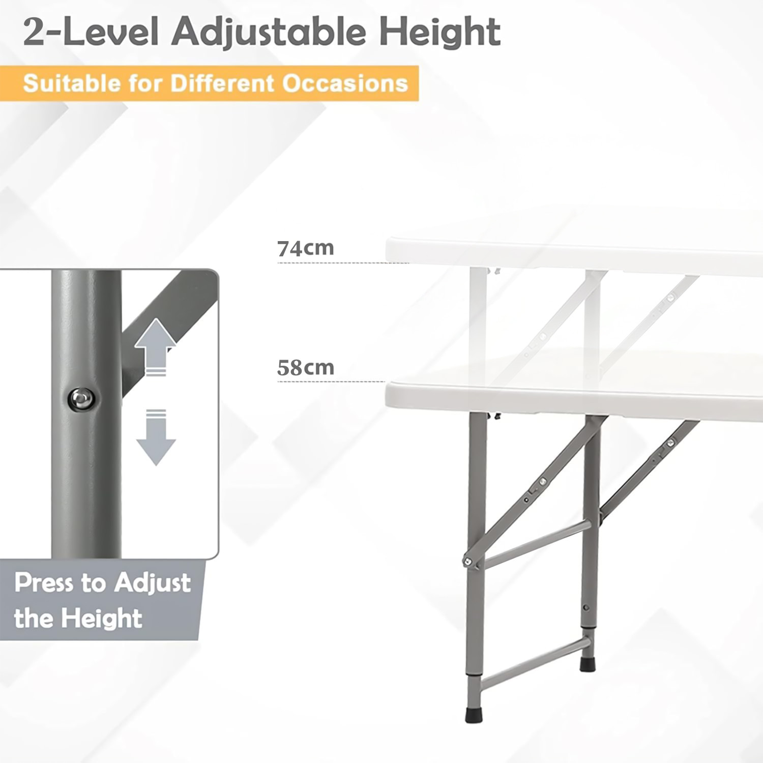 Image of Livzing Height Adjustable Plastic Folding Picnic Table with Metal Frame Plastic Outdoor Table
