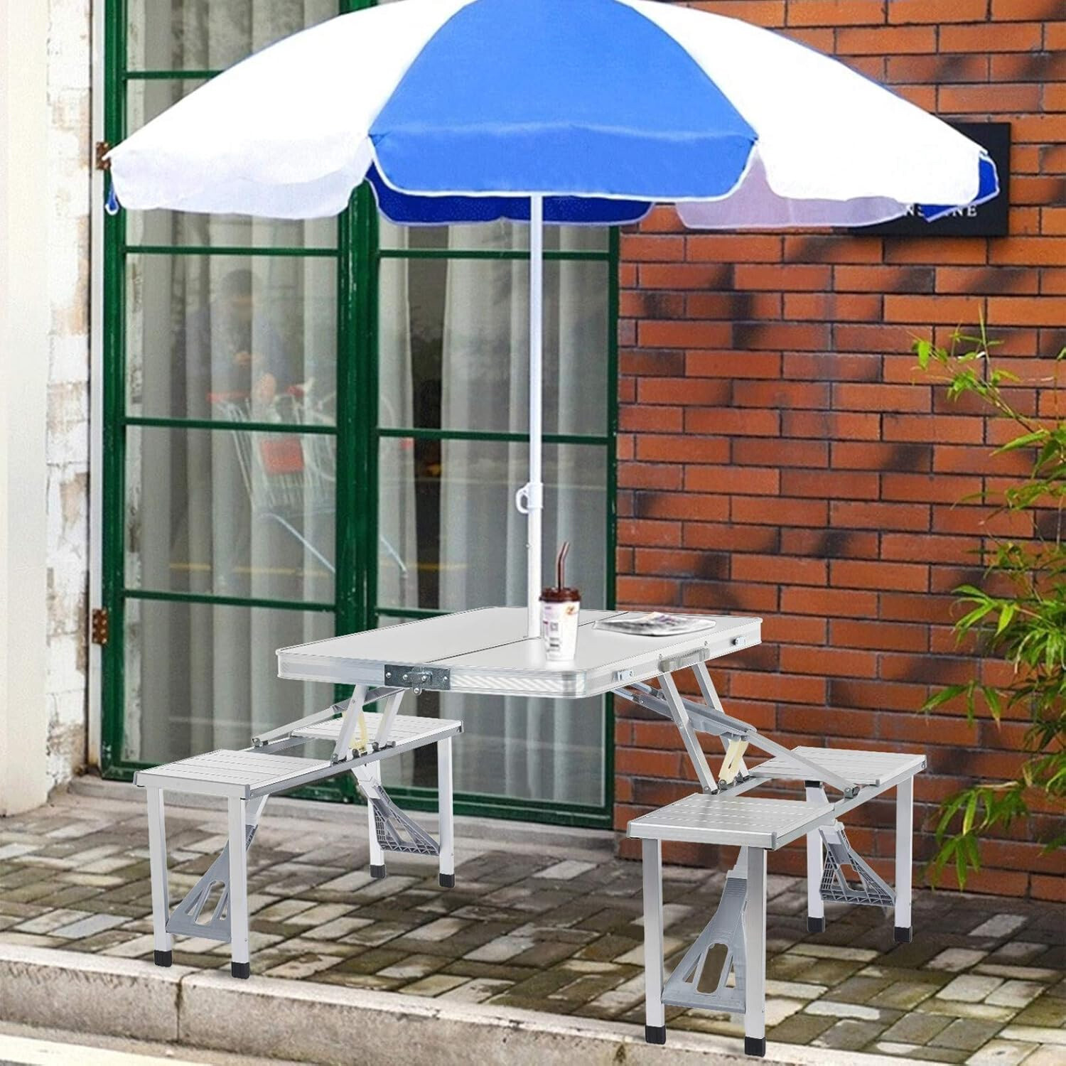 Image of UTKRSTASTORE Folding Picnic Camping Table Set,Portable Desk with 4 Seats for Indoor Outdoor Solid Wood Outdoor Table
