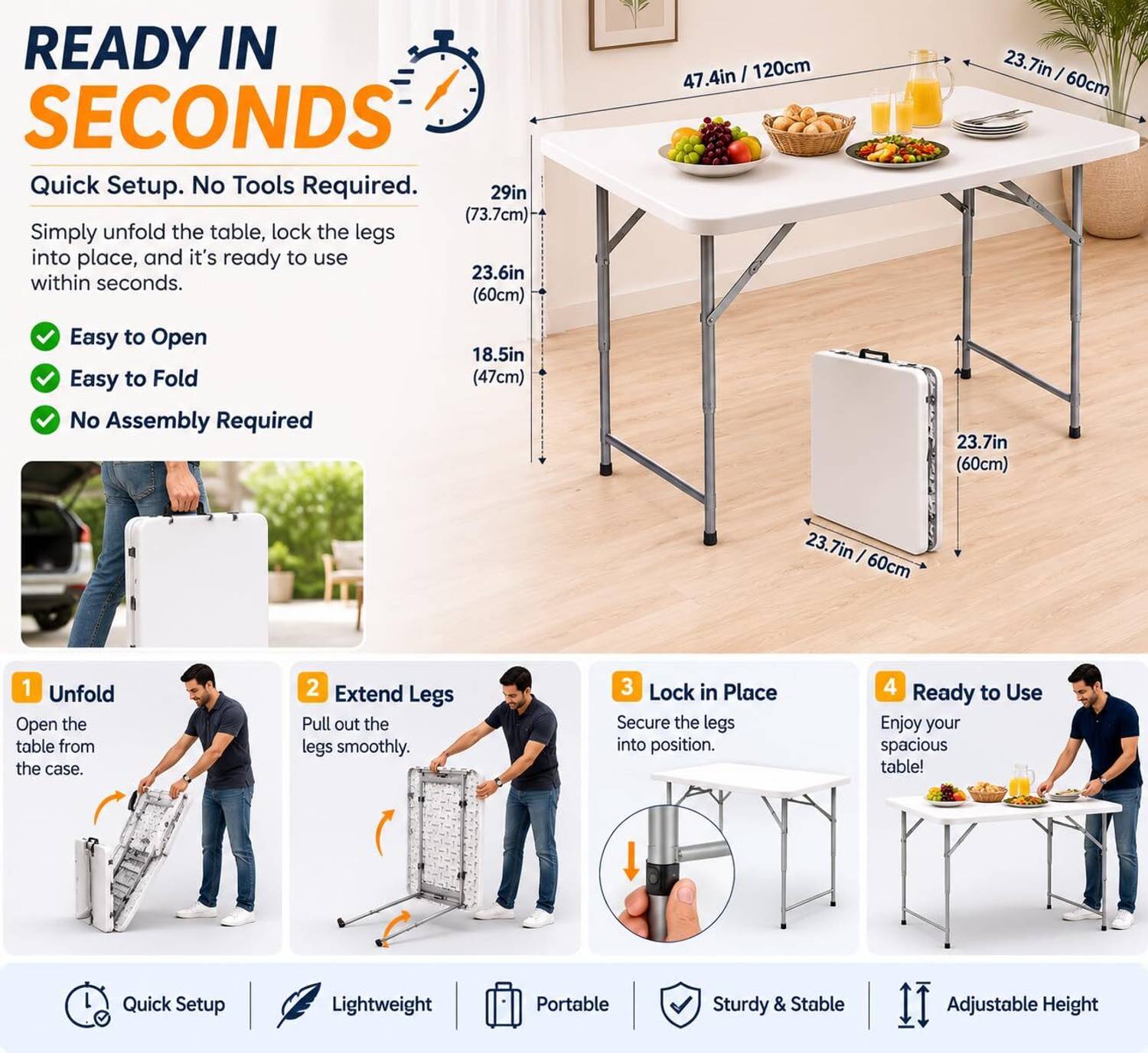 AASTIK Heavy-Duty Portable Plastic Picnic Table - Image 5