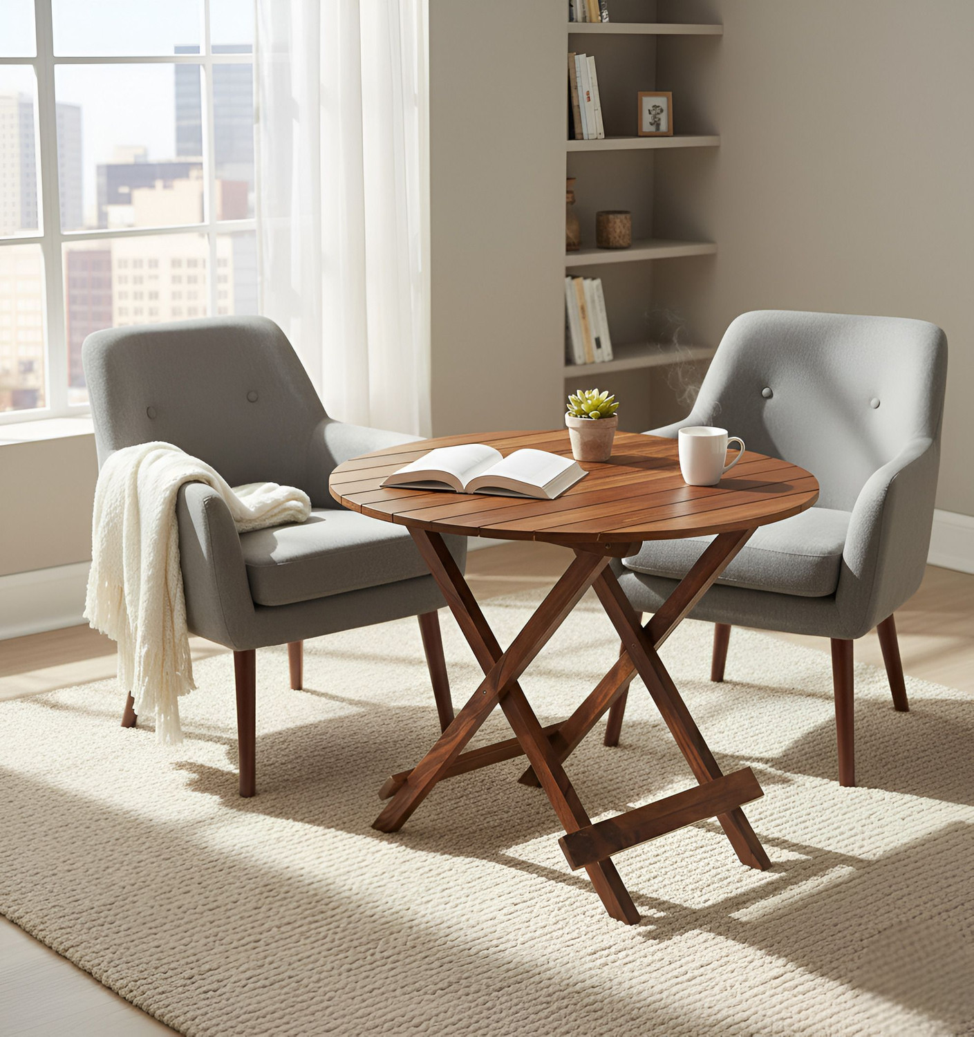 Image of Floresta Wud Solid Wood Coffee Table| Wooden Center Table| Folding Table| Outdoor Tea Table| Solid Wood Outdoor Table