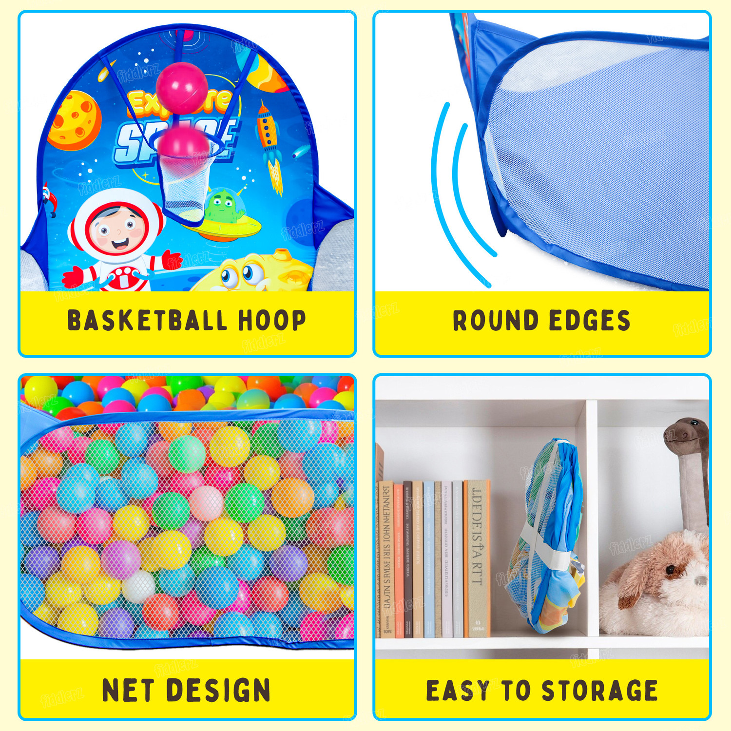Image of FIDDLERZ Ball Pool for Kids Ball Pit Foldable Ball Play Pool with Basketball Hoop Ball