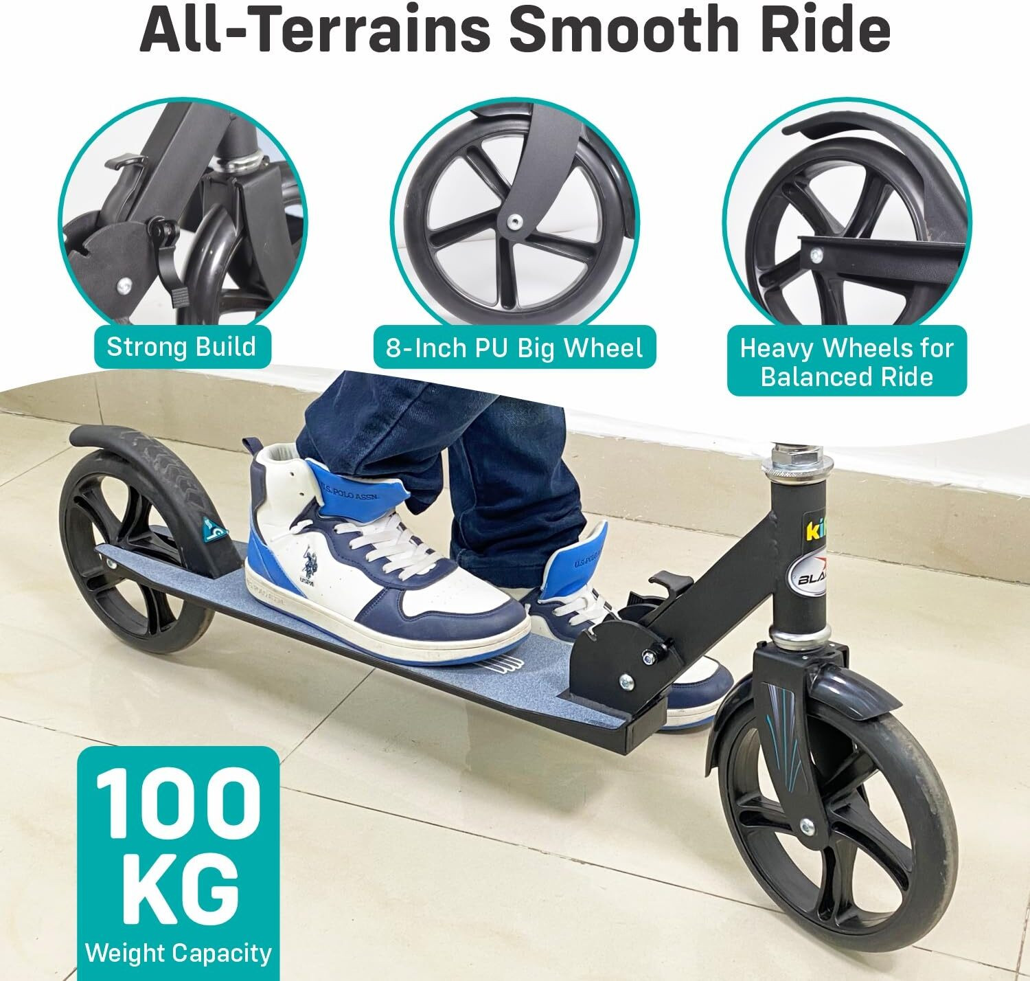 Image of Pandaoriginals Strongest Frame & Largest Wheels, Height Adjust Scooter ,Weight Cap 100kg